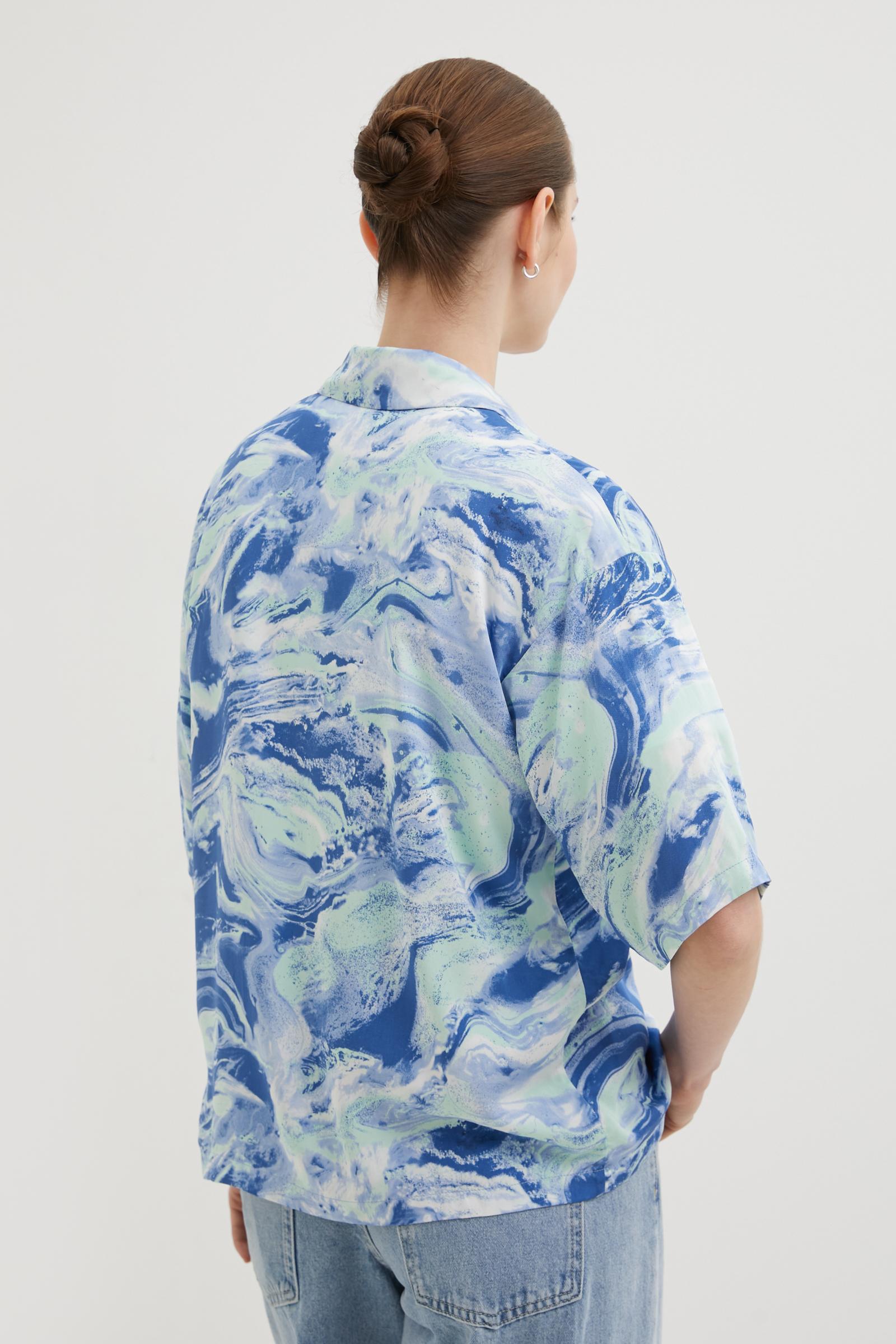 

Блузка свободного силуэта с коротким рукавом, 124 mc cyan, Блузка свободного силуэта с коротким рукавом