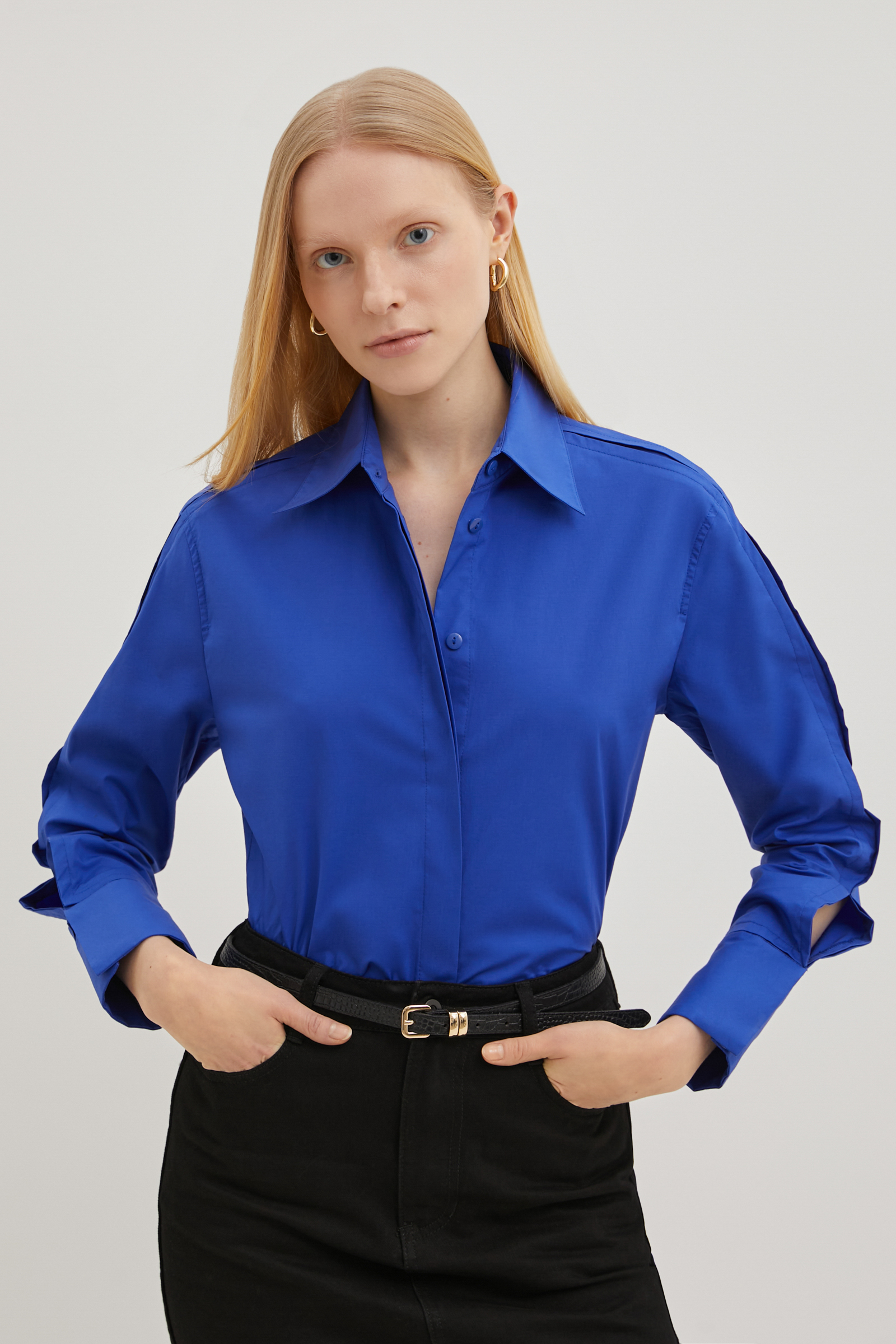 

Рубашка прямого кроя из хлопка, 171 royal blue, Рубашка прямого кроя из хлопка