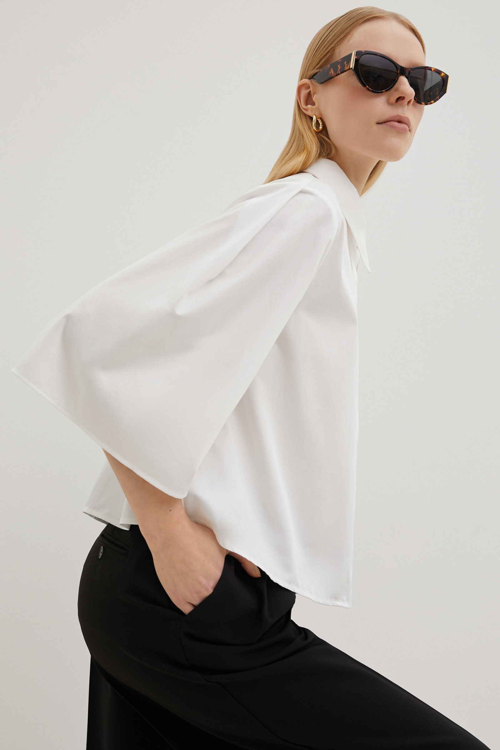 

Укороченная рубашка с широкими рукавами, 201 white, Укороченная рубашка с широкими рукавами