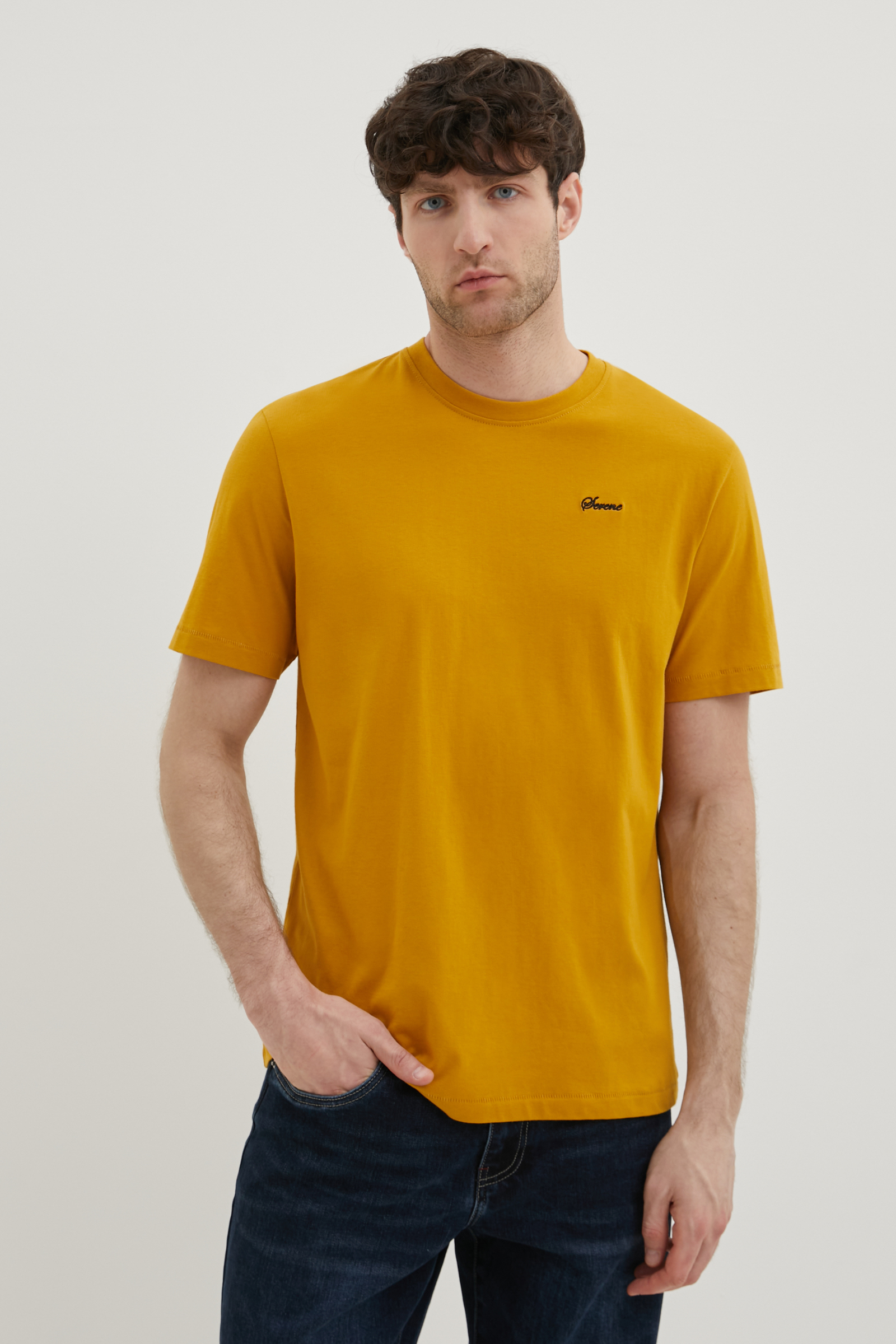 

Футболка прямого силуэта с вышивкой, 416 old gold, Футболка прямого силуэта с вышивкой