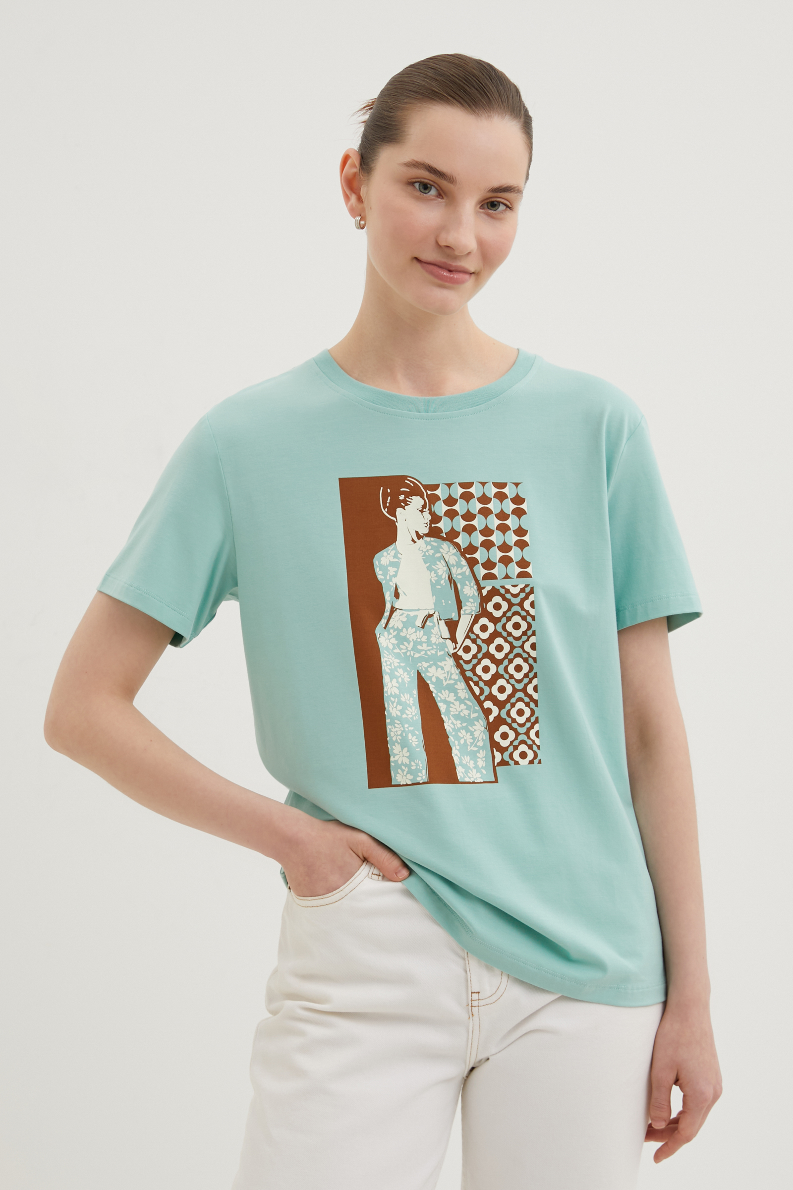 

Футболка из хлопка с принтом, 505 mint, Футболка из хлопка с принтом