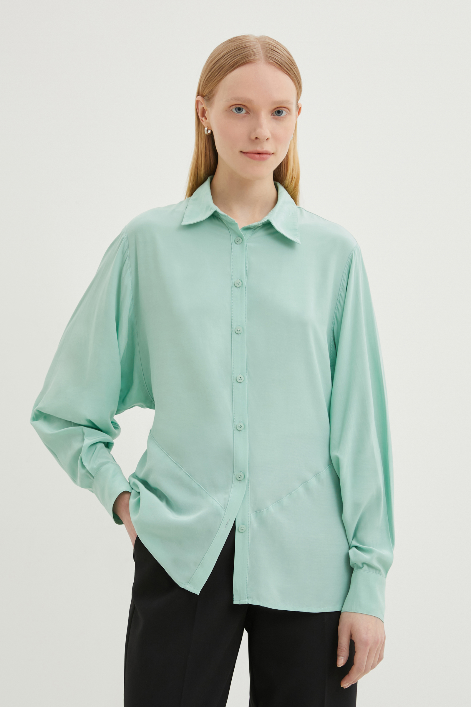 

Приталенная блузка с акцентными рукавами, 505 mint, Приталенная блузка с акцентными рукавами