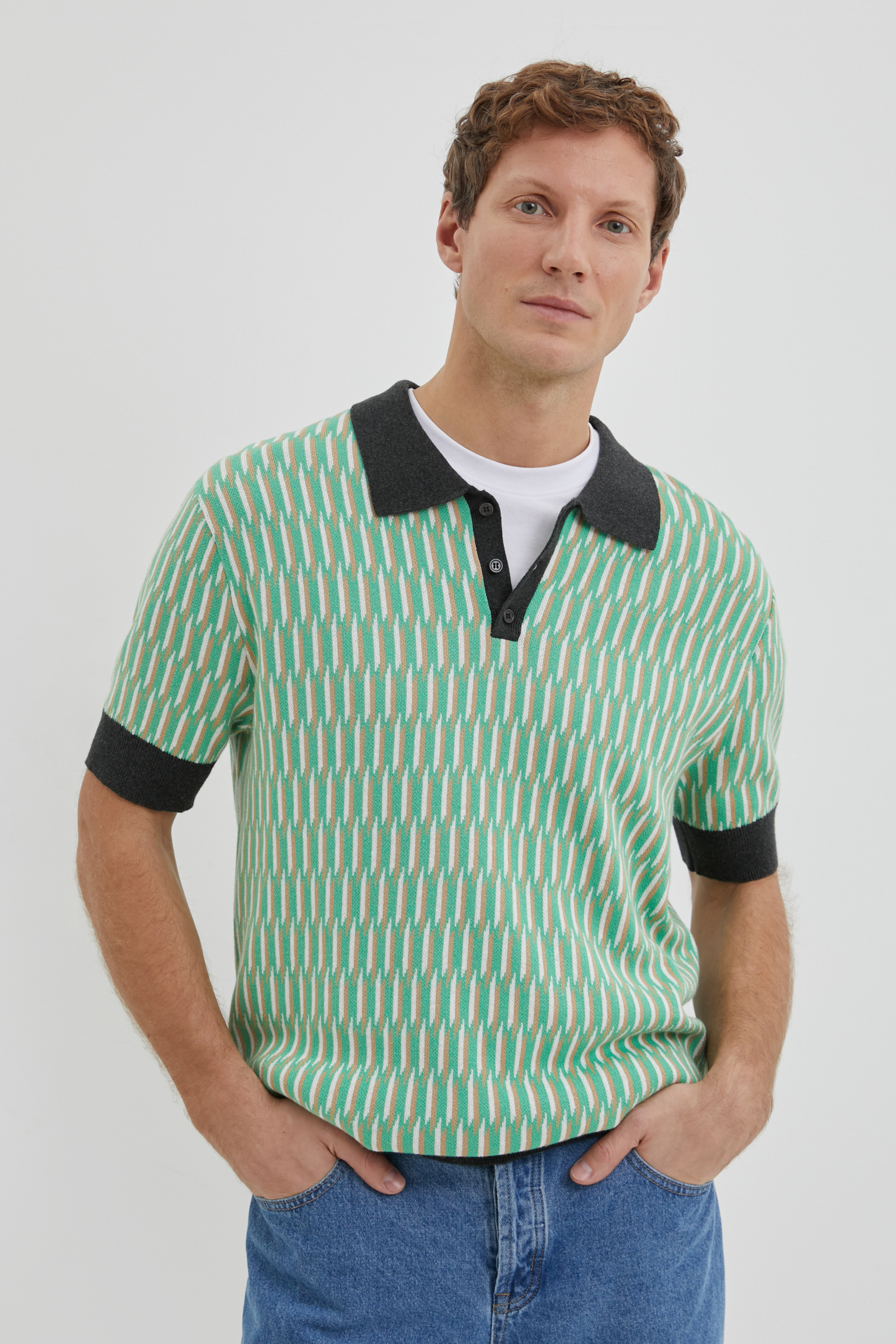 Поло из хлопка с принтом