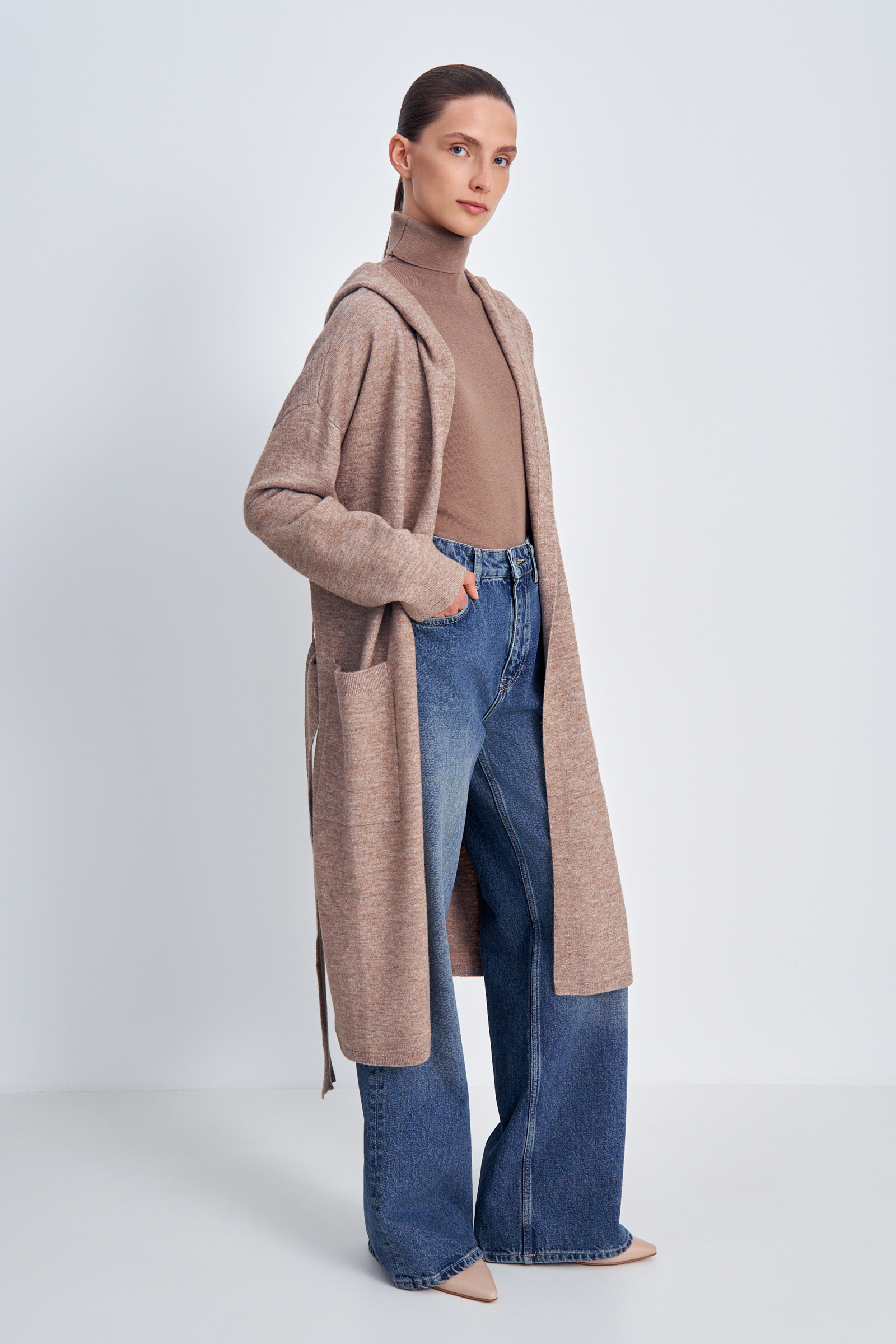 

Кардиган из шерсти с поясом, 721 mc walnut, Кардиган из шерсти с поясом