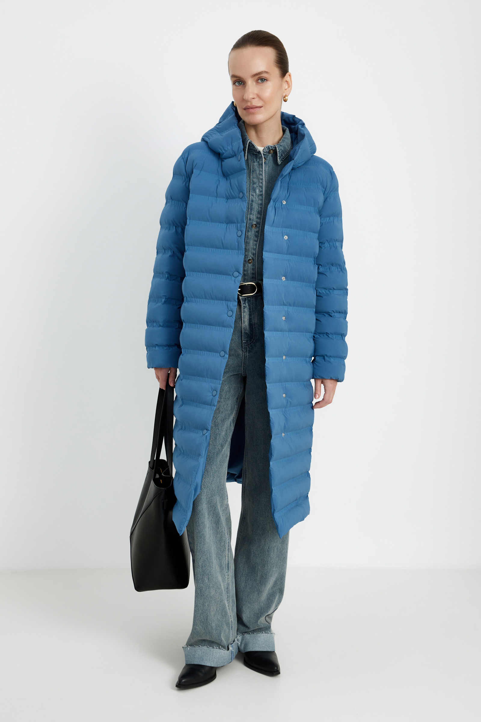 Утепленное пальто Finn Flare с капюшоном, синий, арт. FBF11086