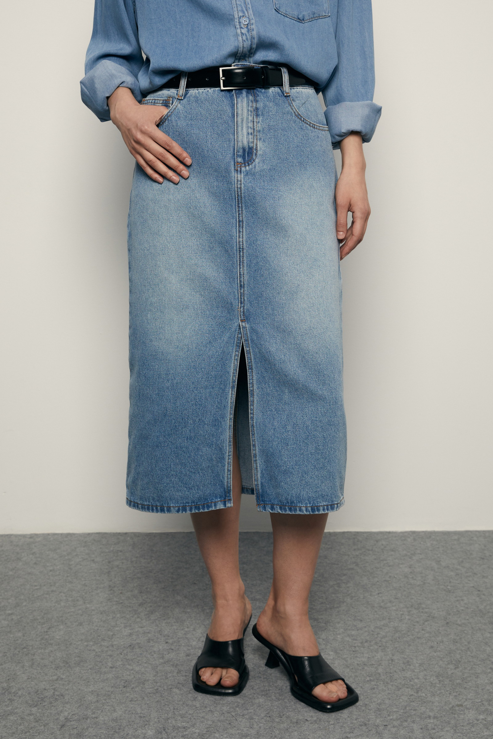 

Джинсовая юбка длины миди, 1251 denim, Джинсовая юбка длины миди