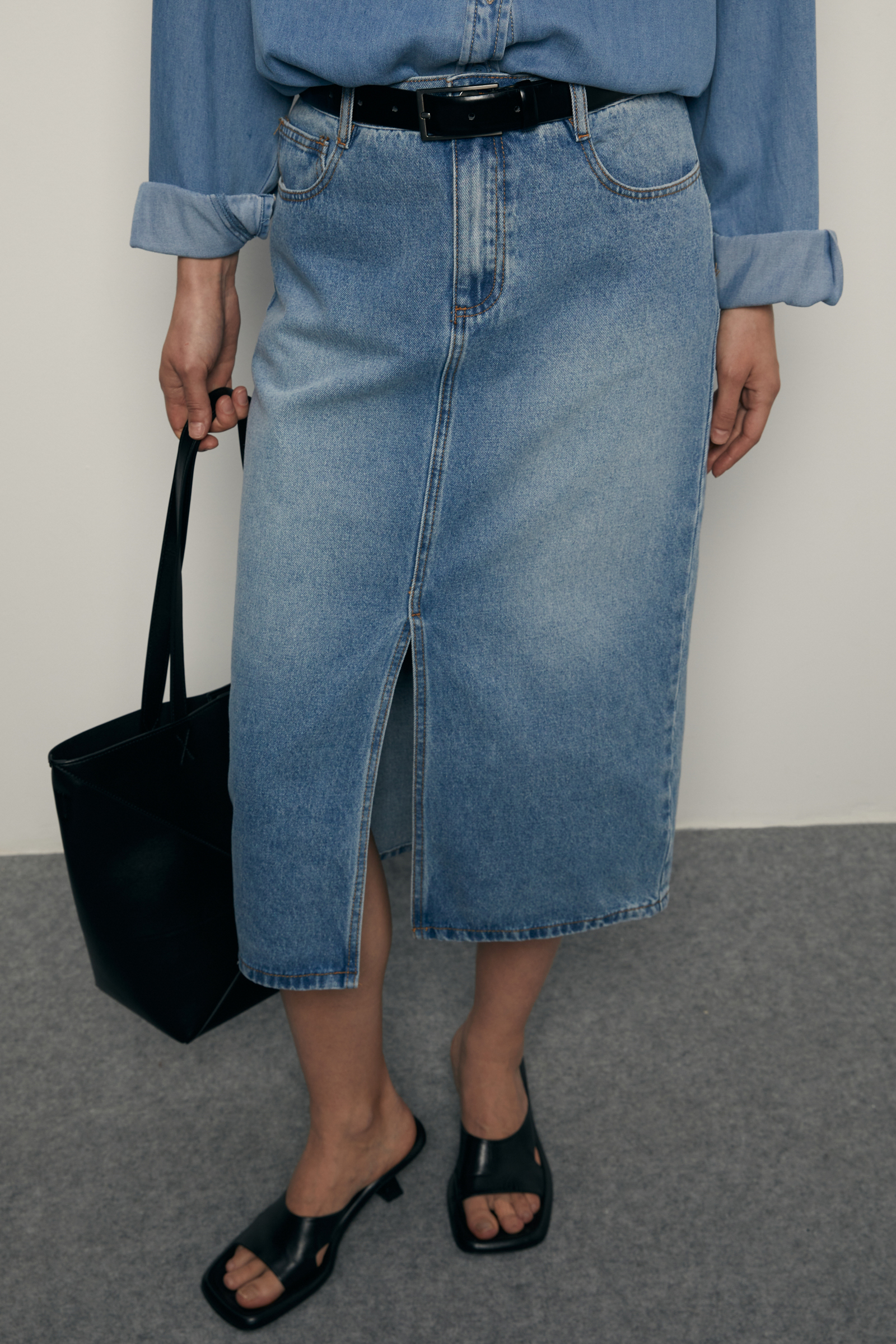 

Джинсовая юбка длины миди, 1251 denim, Джинсовая юбка длины миди