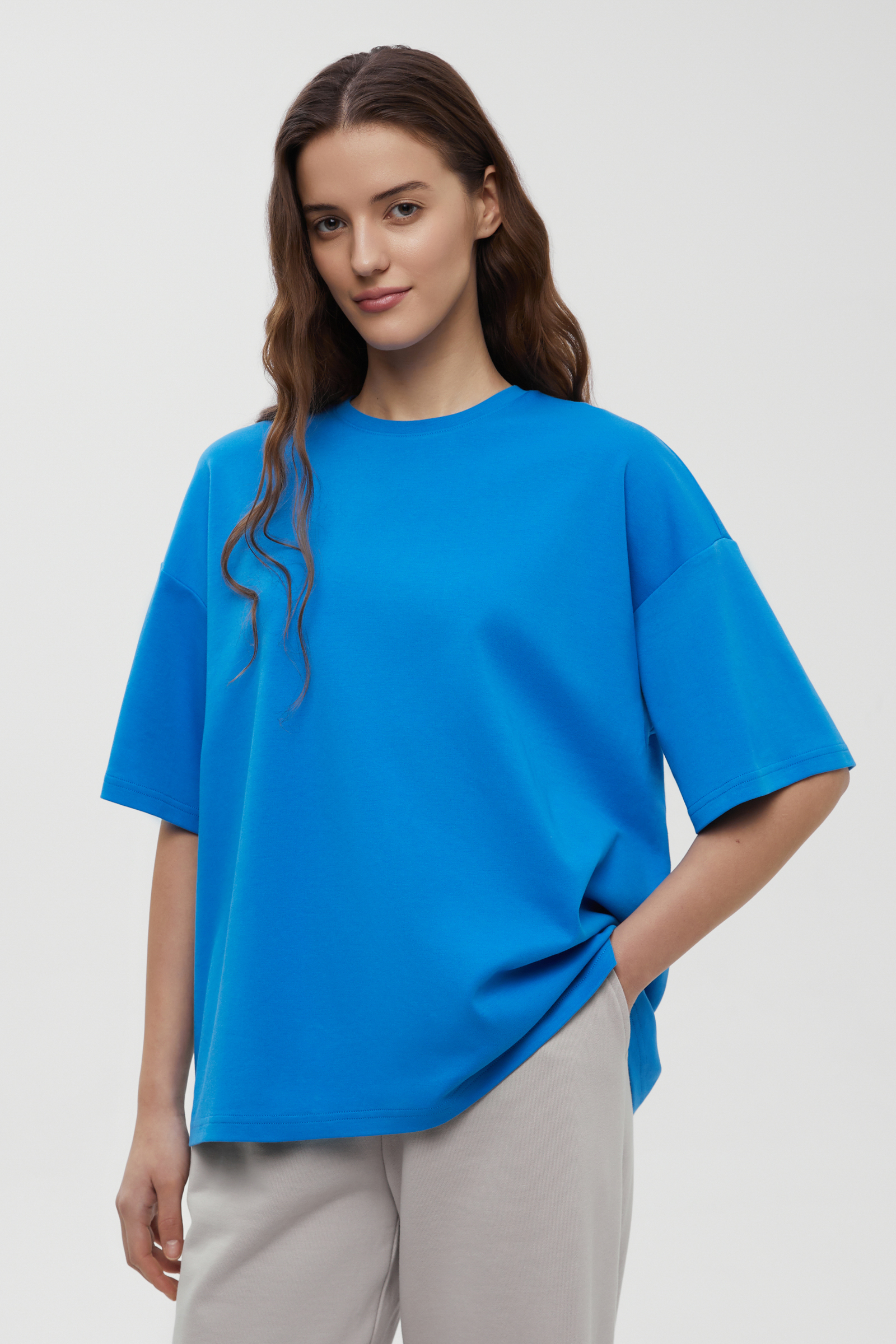 

Оверсайз футболка из трикотажного интерлока, 150 cerulean, Оверсайз футболка из трикотажного интерлока