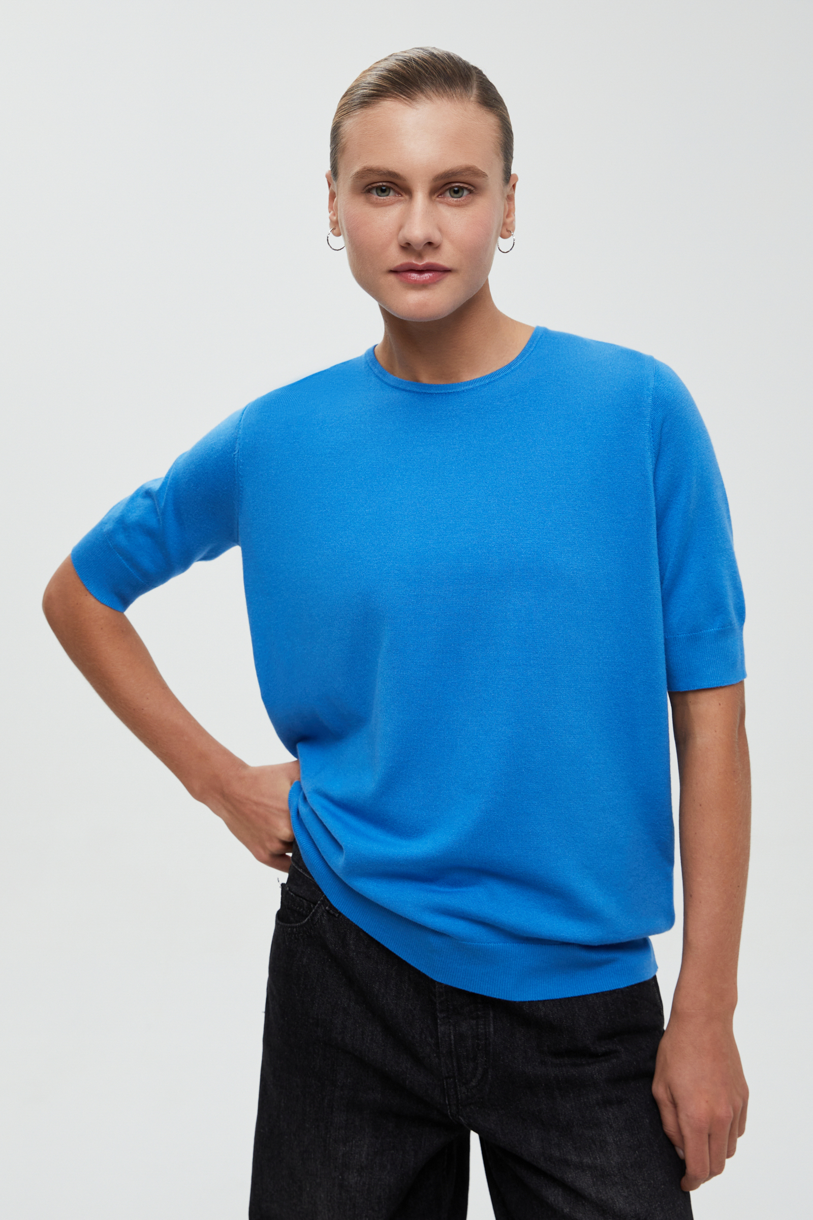 

Джемпер с коротким рукавом и округлой горловиной, 150 cerulean, Джемпер с коротким рукавом и округлой горловиной