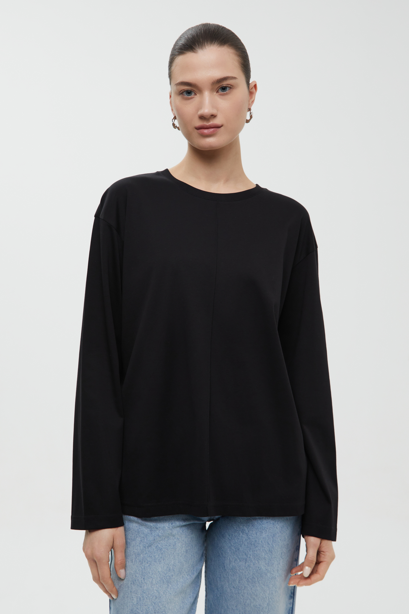 

Лонгслив из мерсеризованного хлопка, 200 black, Лонгслив из мерсеризованного хлопка
