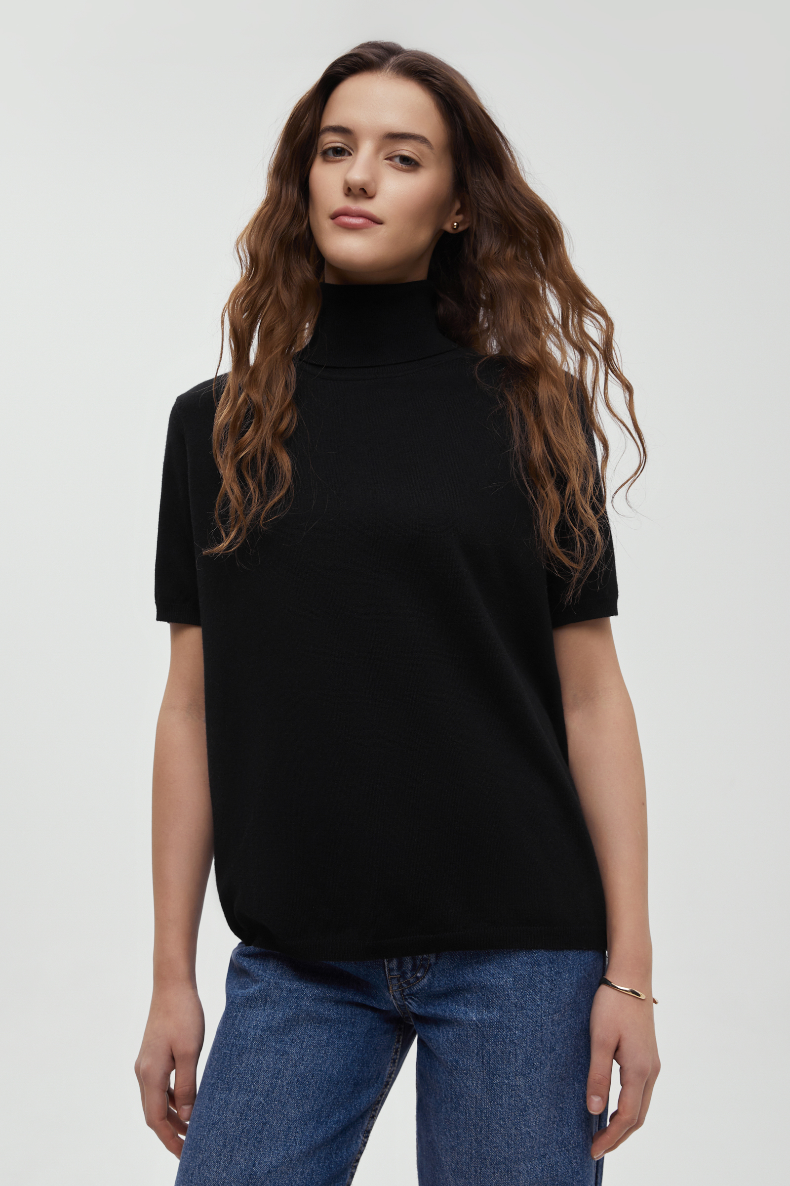 

Джемпер с коротким рукавом и воротником-стойкой, 200 black, Джемпер с коротким рукавом и воротником-стойкой