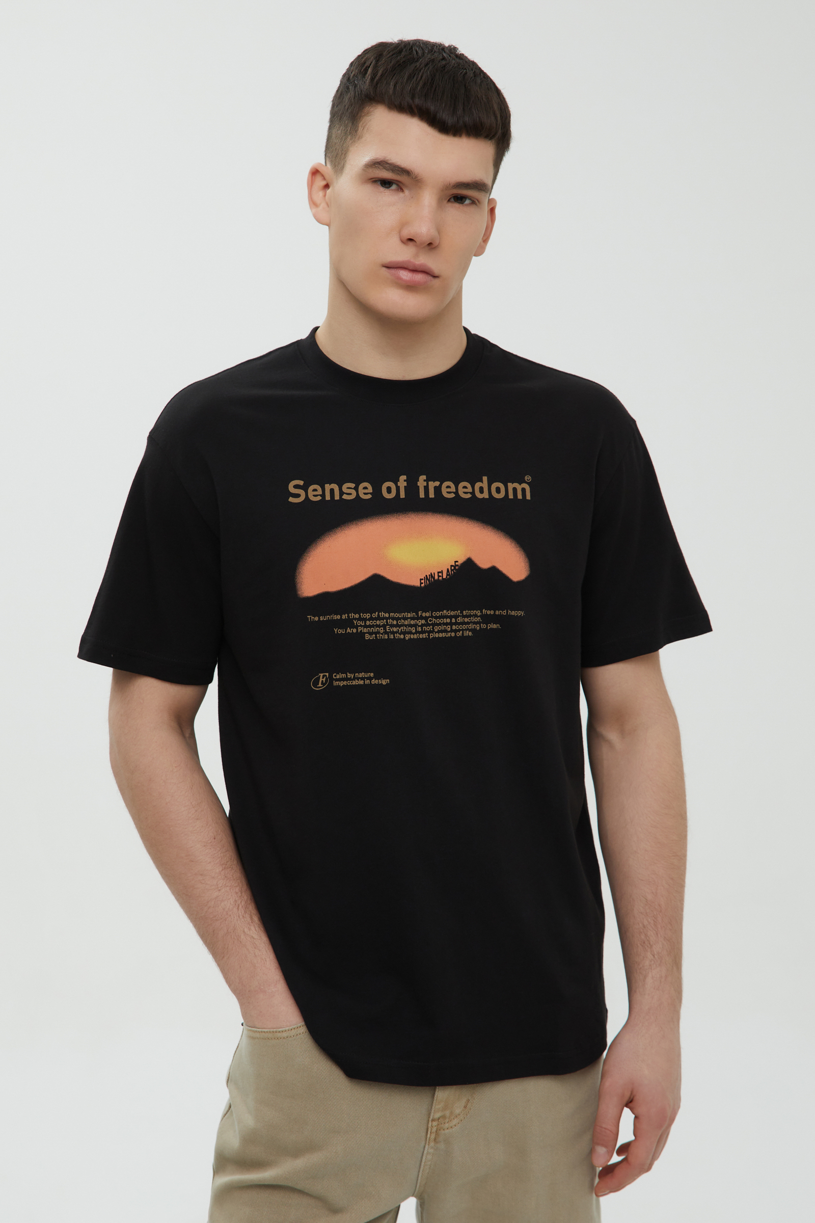 Футболка FINN FLARE с принтом, черный, арт. FBF210104