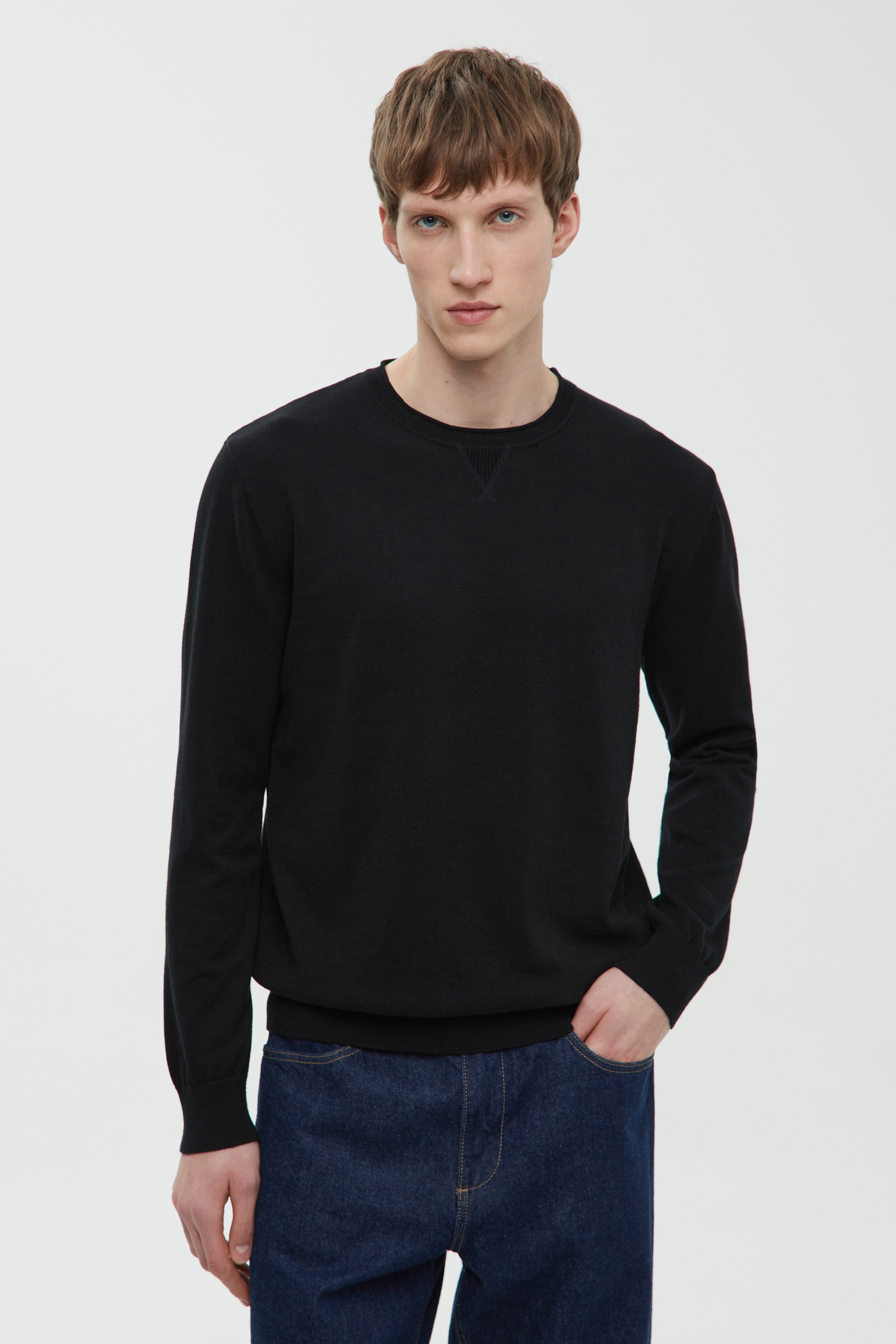 

Базовый джемпер из хлопка прямого кроя, 200 black, Базовый джемпер из хлопка прямого кроя