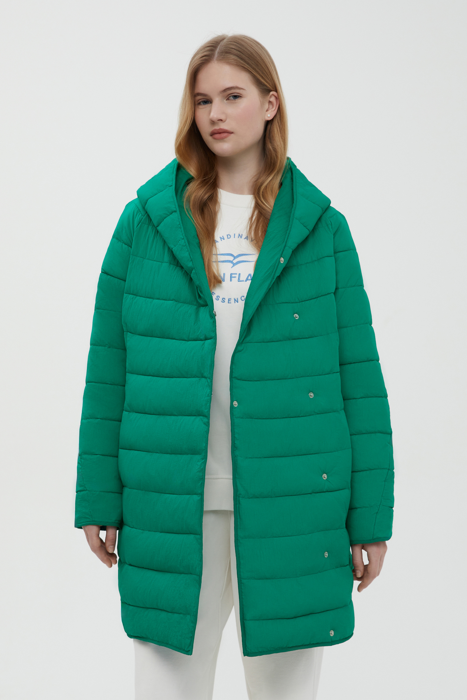 Утепленное полупальто FINN FLARE с капюшоном, зеленый, арт. FBF11061