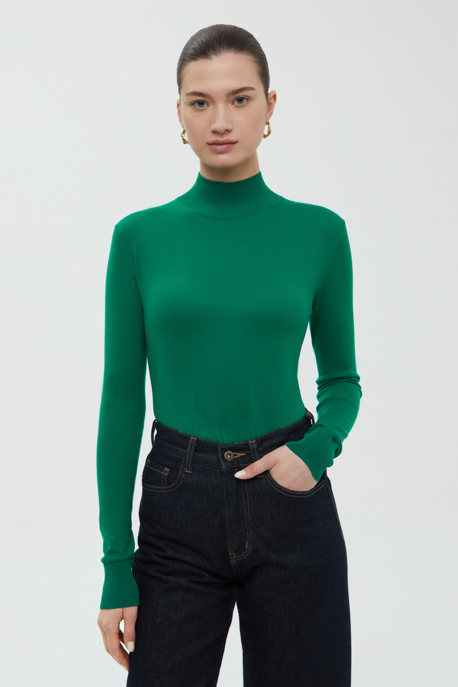 Джемпер Finn Flare с воротником-стойкой, зеленый, арт. FBF11109