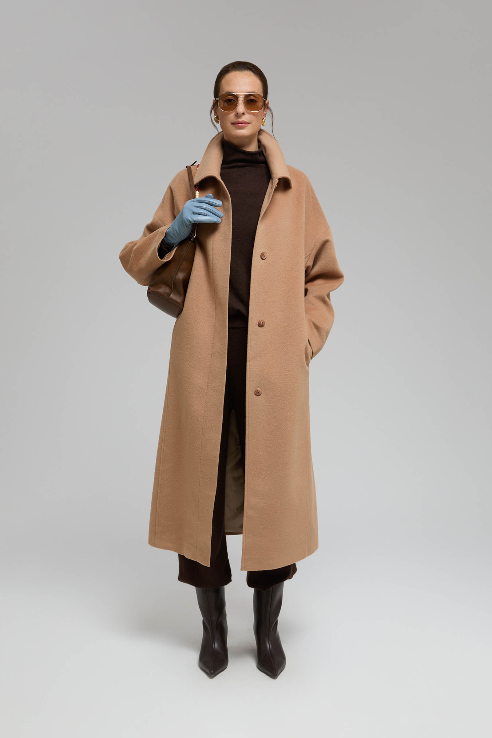 

Однобортное пальто из шерсти и шелка, 722 tawny, Однобортное пальто из шерсти и шелка