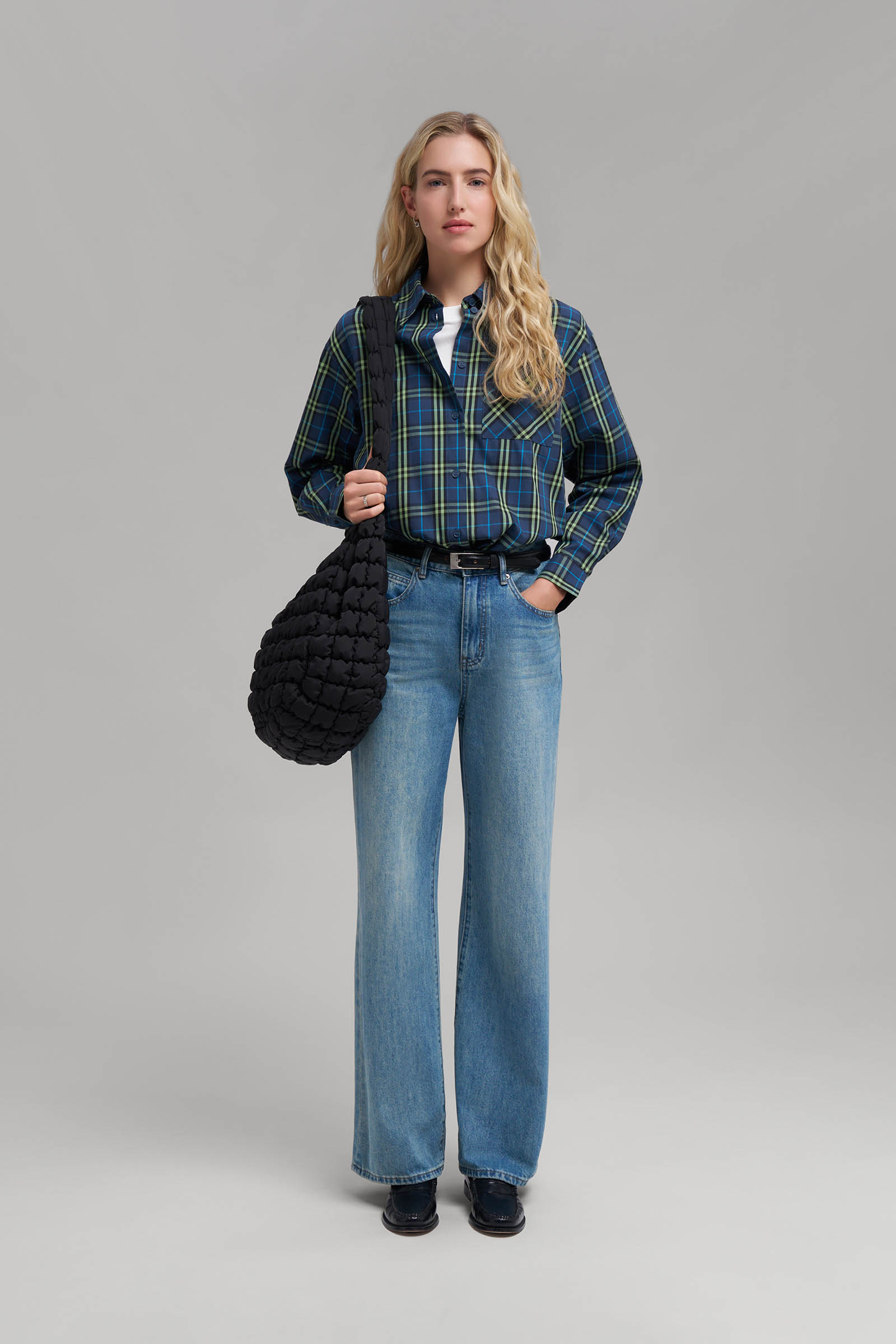 Рубашка FINN FLARE в клетку из твила, 101 mc cosmic blue, арт. FBG110138