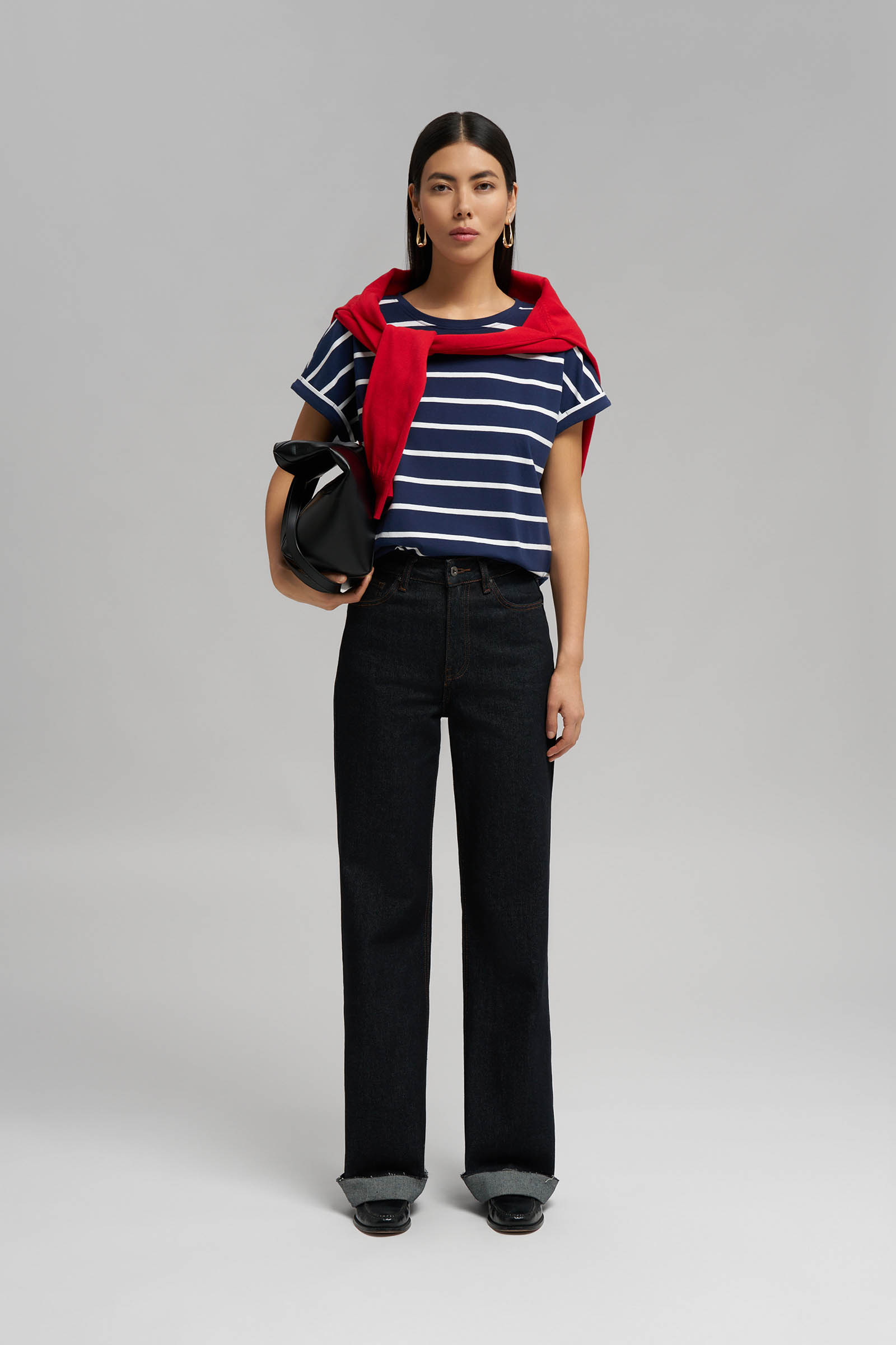 Свободная футболка FINN FLARE в полоску, 101 mc cosmic blue, арт. FBG120108