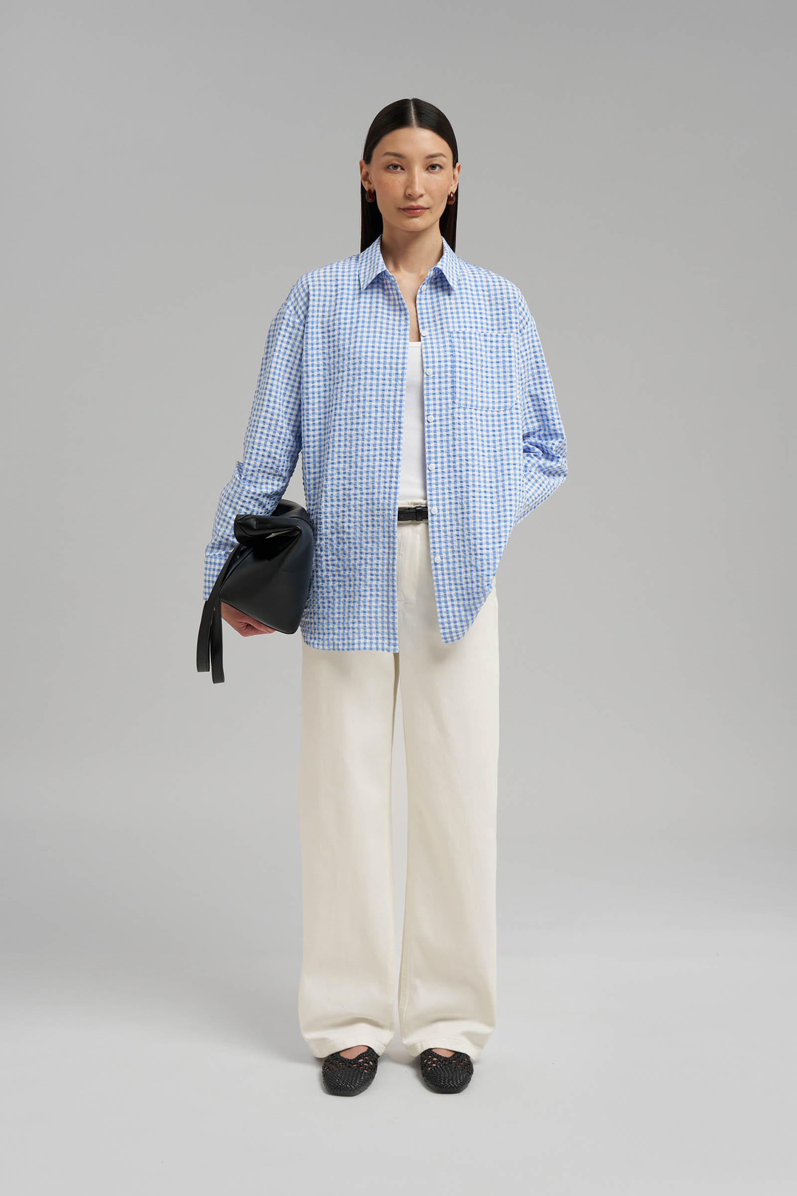 Рубашка FINN FLARE объемного кроя в клетку, голубой, арт. FBG110144