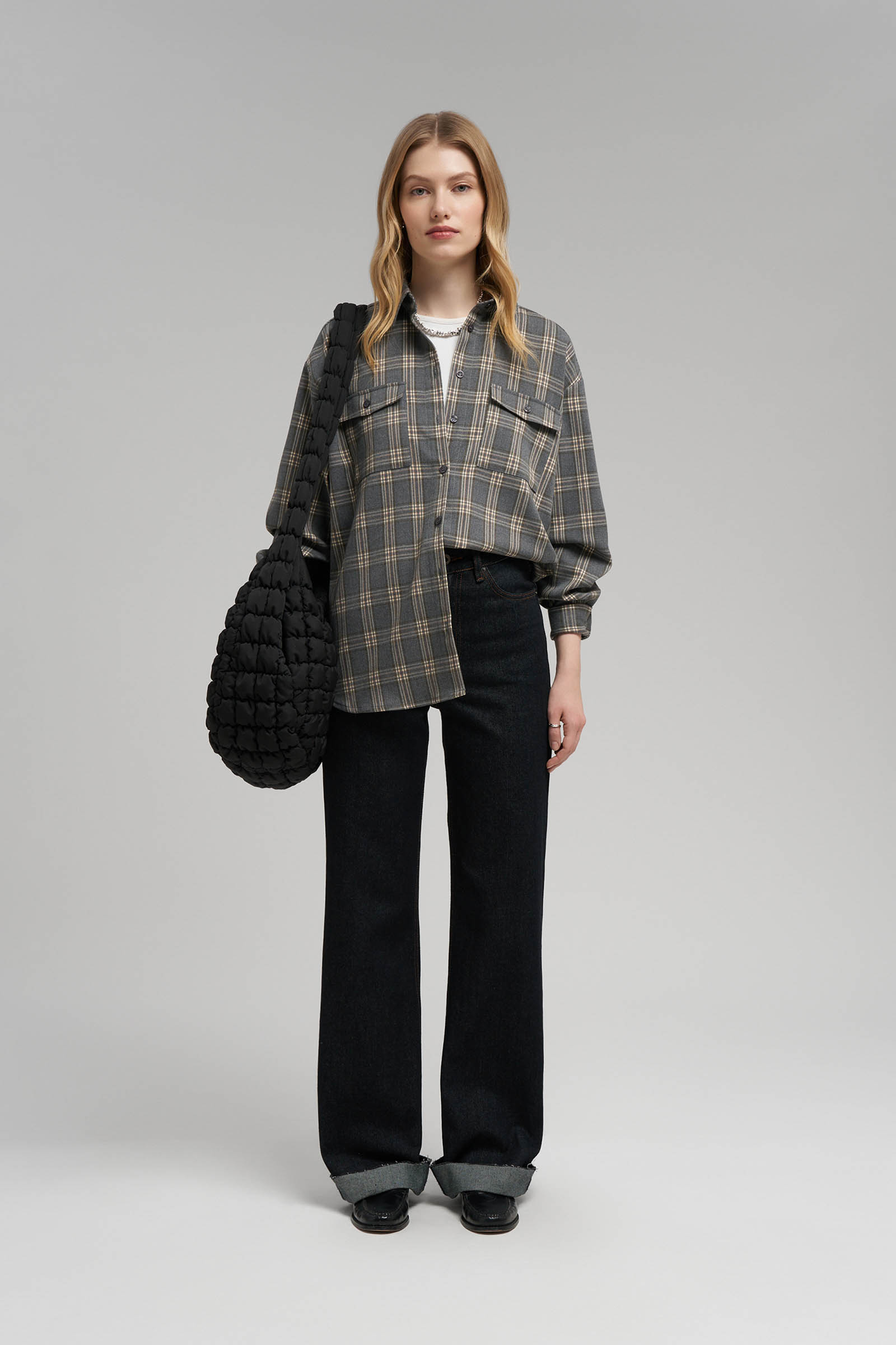 Блузка в клетку Finn Flare, 202 mc graphite, арт. FBG110142