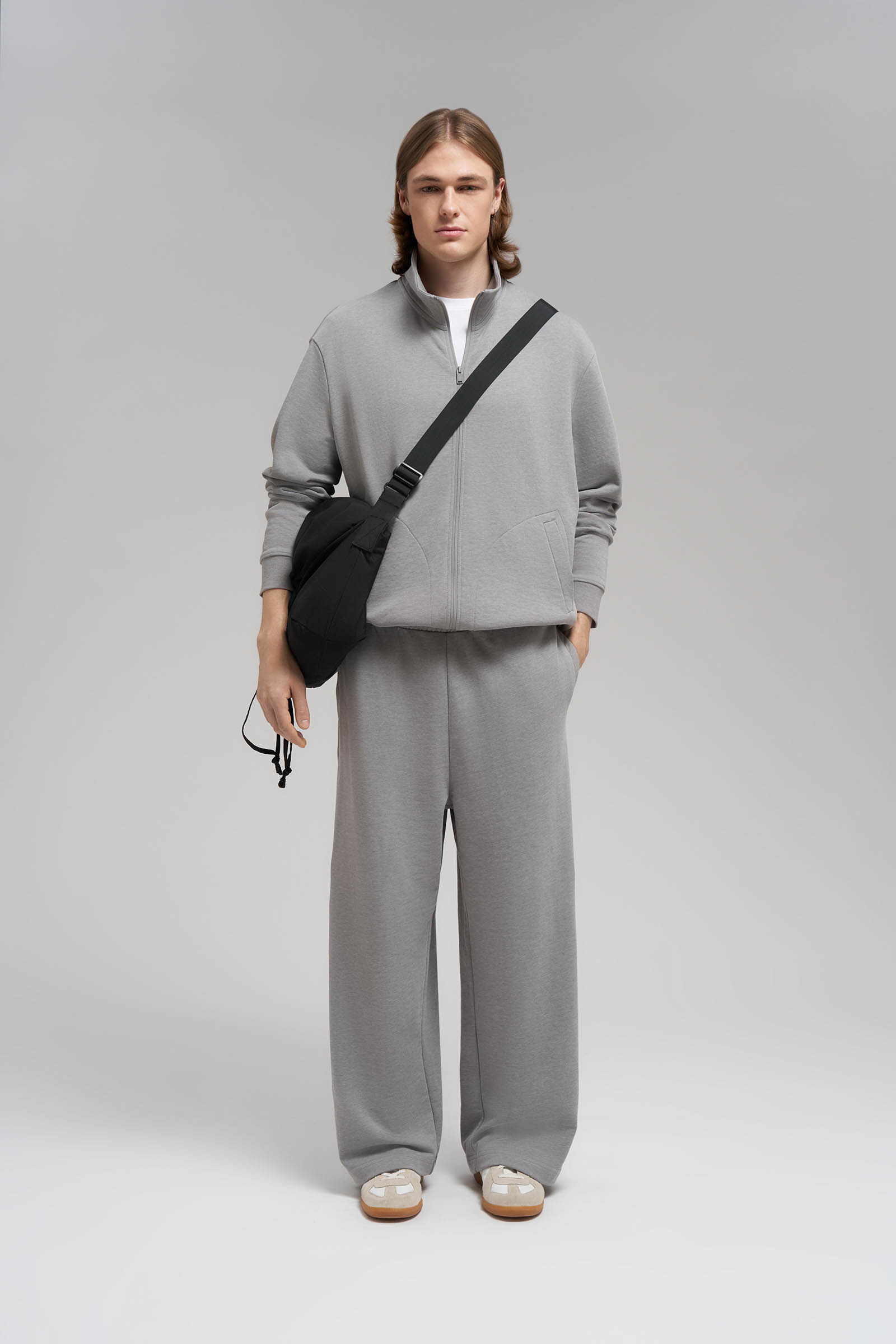 

Брюки объемного кроя из футера, 255 mouse melange, Брюки объемного кроя из футера