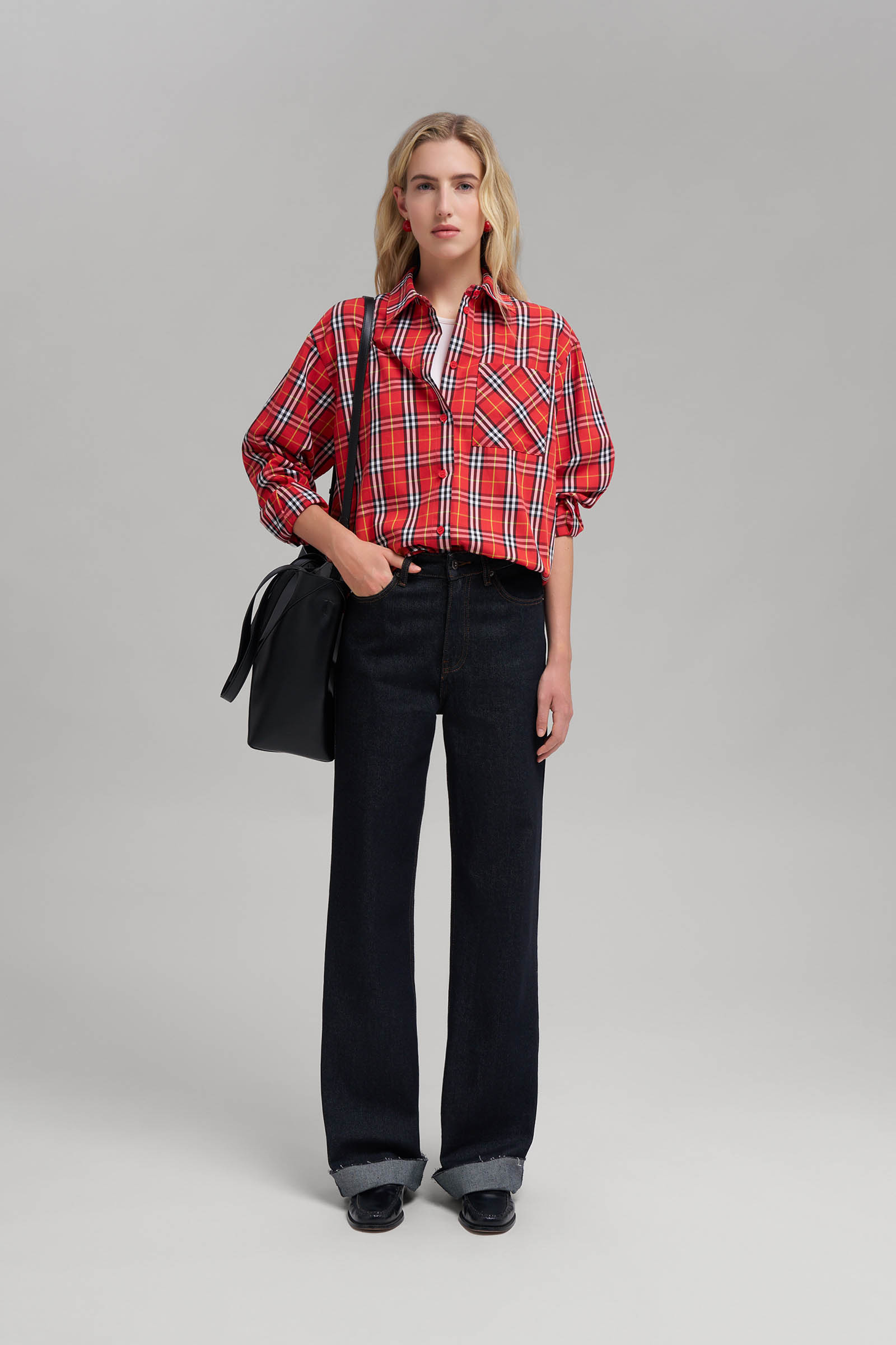 Рубашка FINN FLARE в клетку из твила, 375 mc vermilion, арт. FBG110138