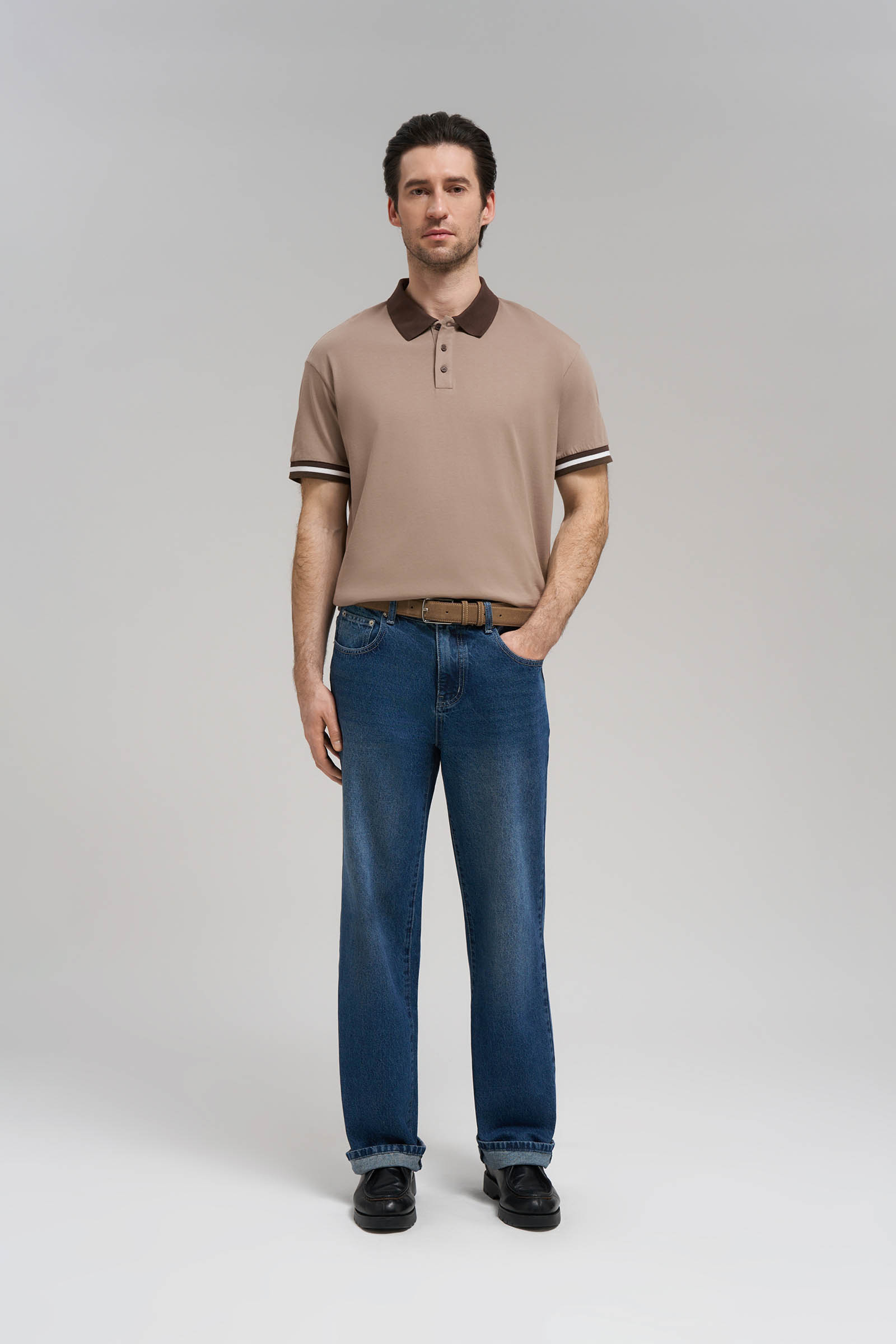 Поло FINN FLARE comfort fit из хлопкового джерси, 623 fungi, арт. FBG21043