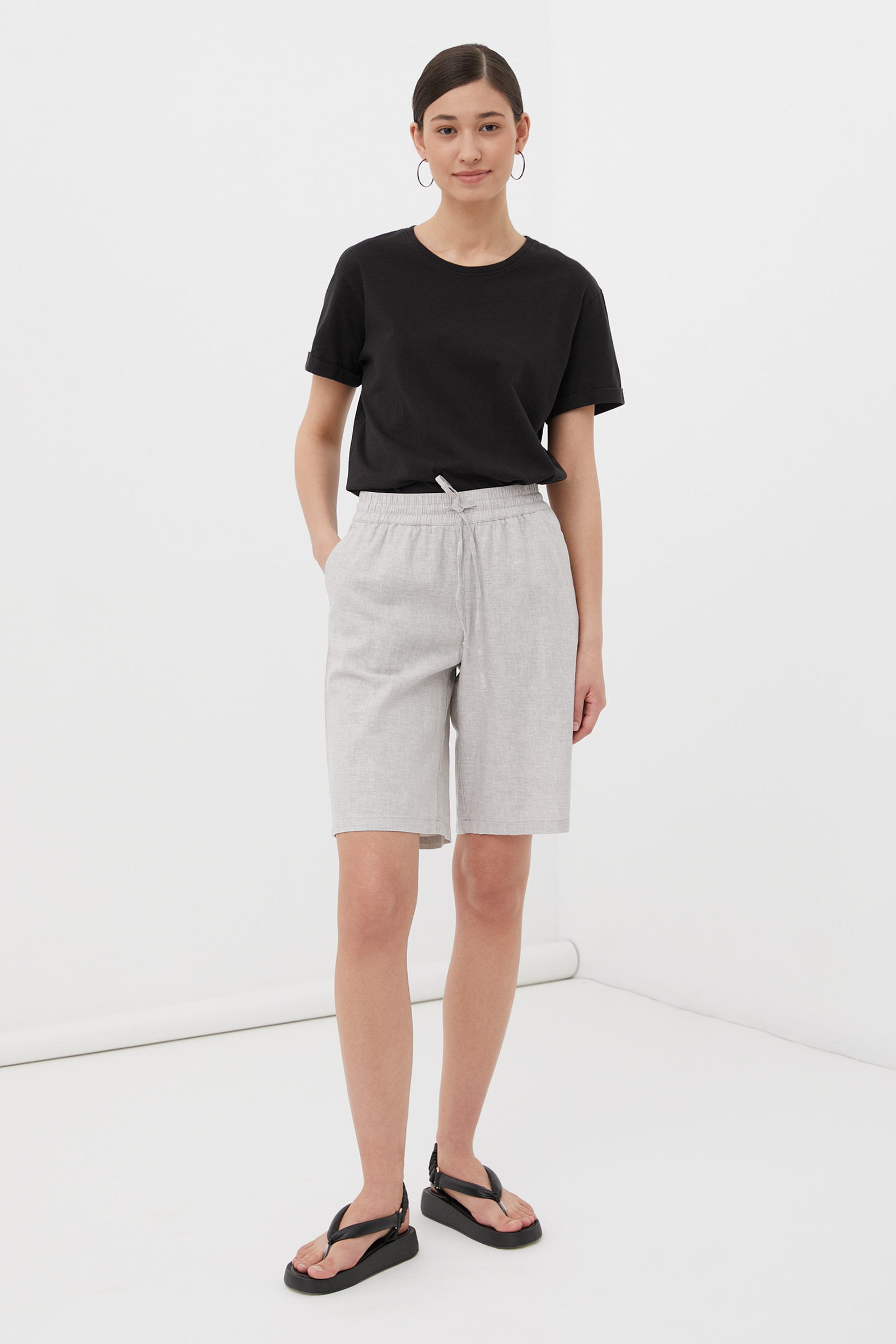 Finn-Flare льняные шорты женские стиля casual