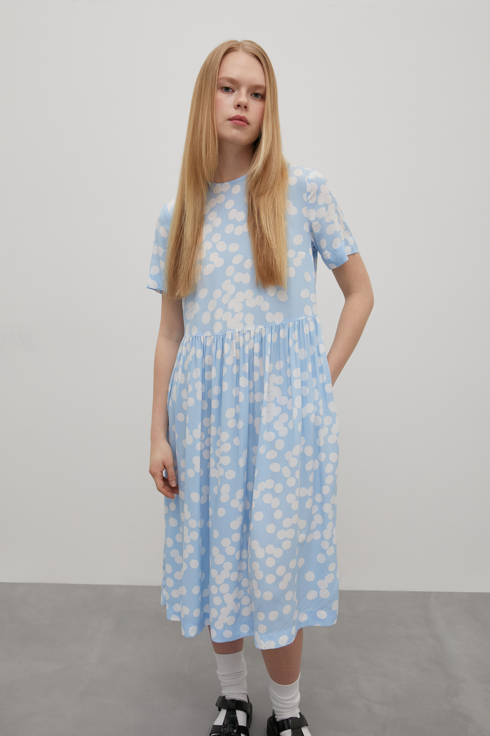 

Платье с принтом в длине миди, 117 mc crystal blue, Платье с принтом в длине миди