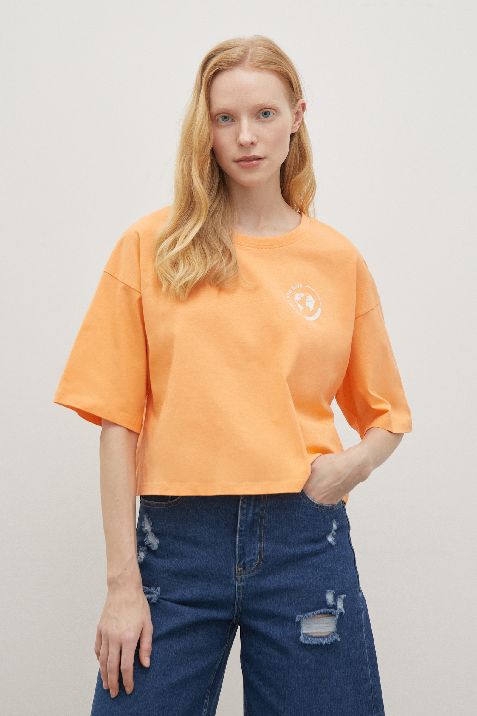 

Укороченная футболка из хлопка, 412 tangerine, Укороченная футболка из хлопка