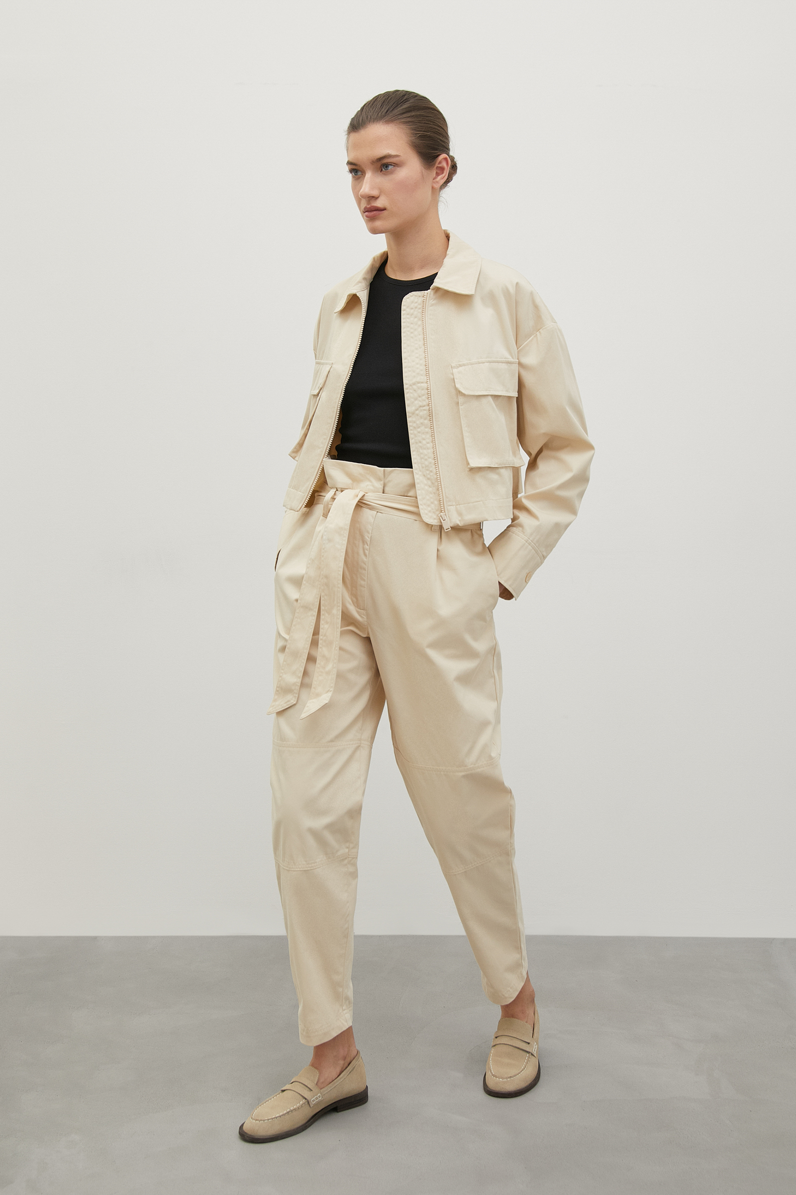 

Брюки с поясом из хлопка, 707 sand, Брюки с поясом из хлопка