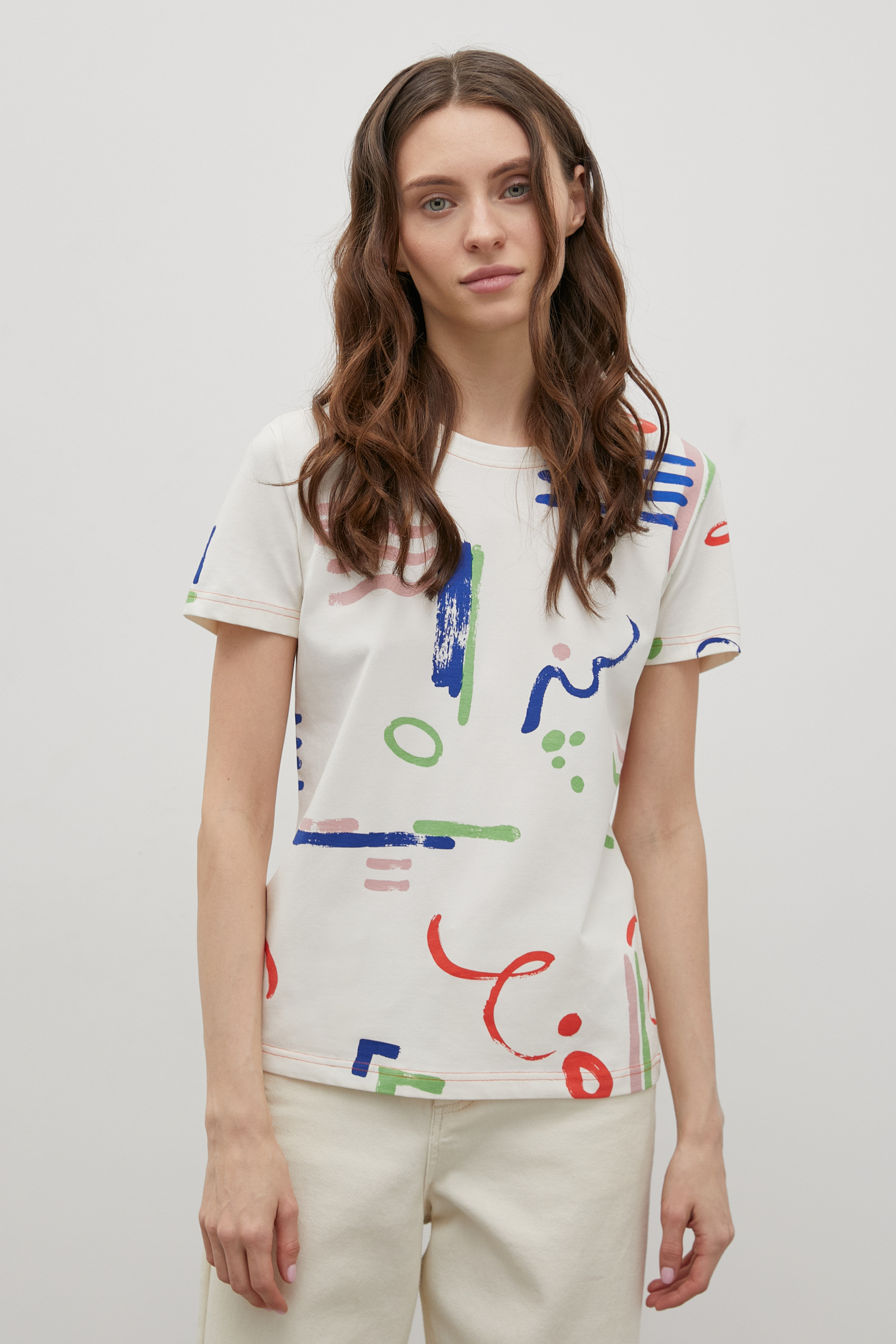 

Футболка с абстрактным принтом, 711 mc milk, Футболка с абстрактным принтом