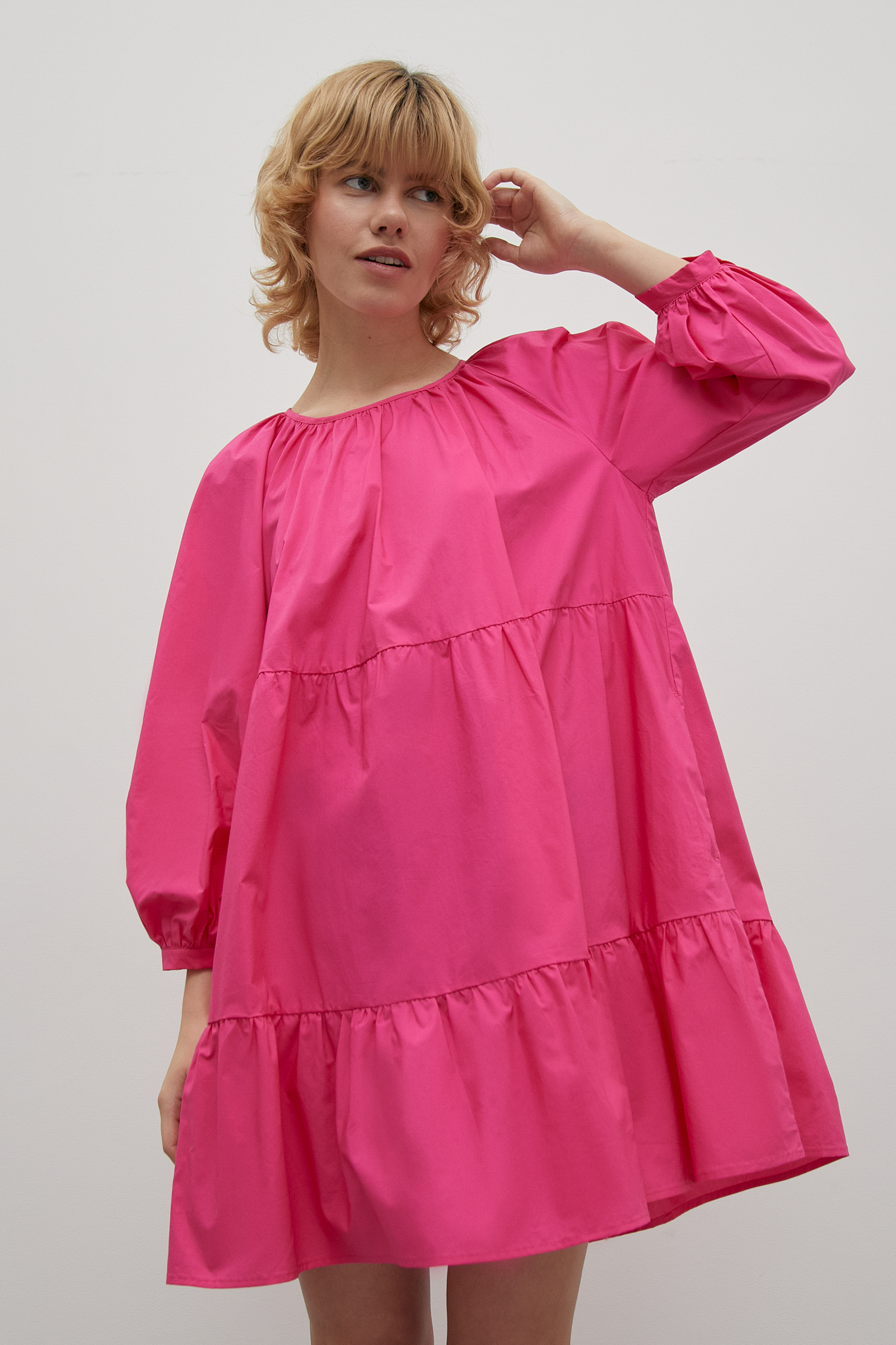 

Платье с рукавами-буфами из хлопка, 802 fuchsia, Платье с рукавами-буфами из хлопка