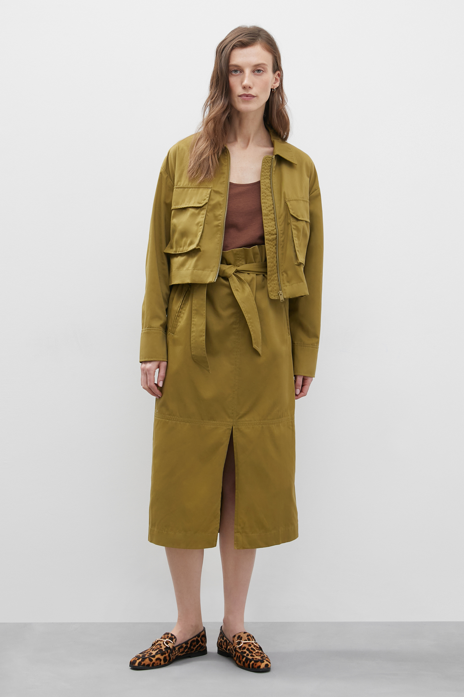 

Хлопковая юбка с разрезом, 901 olive, Хлопковая юбка с разрезом