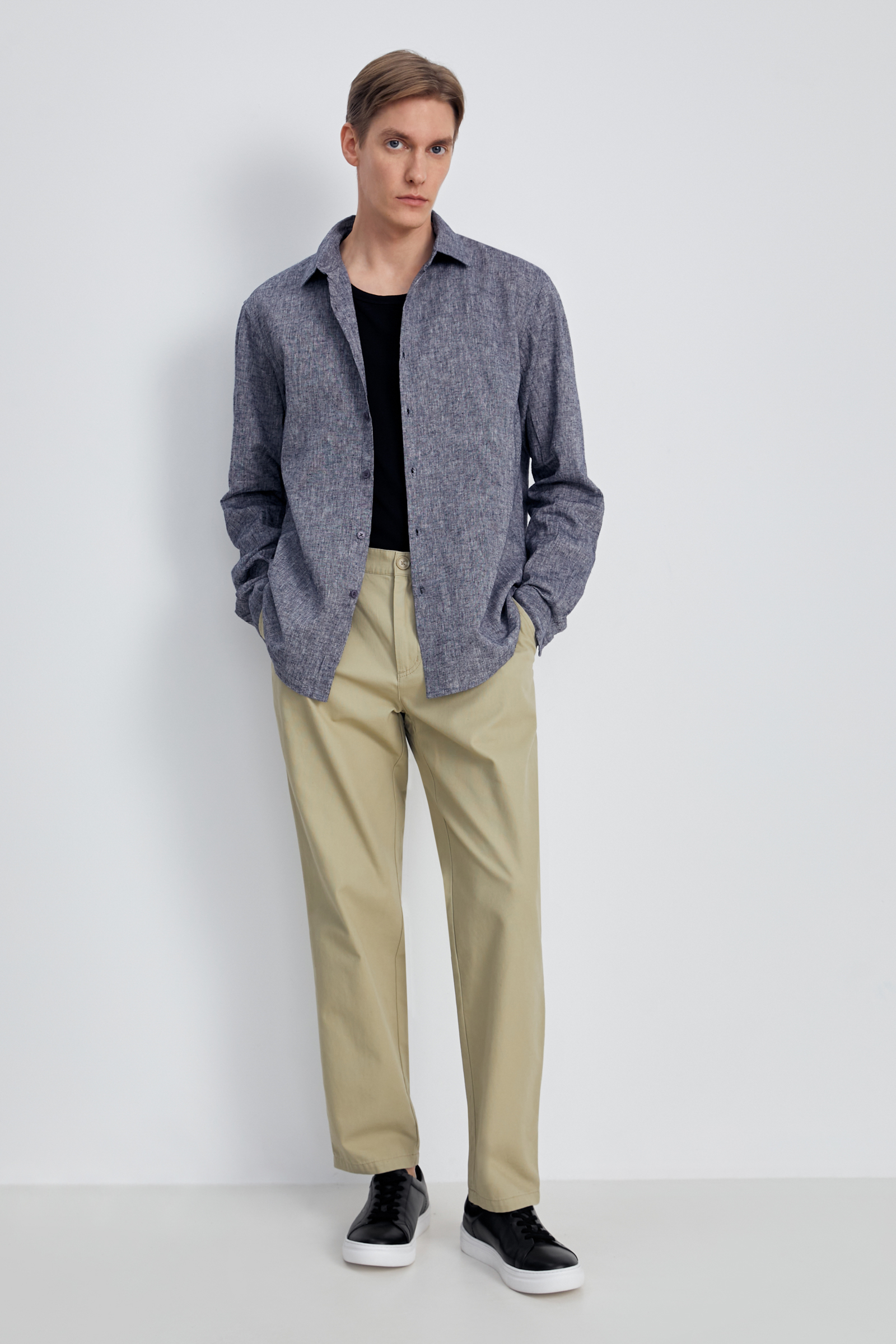 Рубашка из льна с длинным рукавом