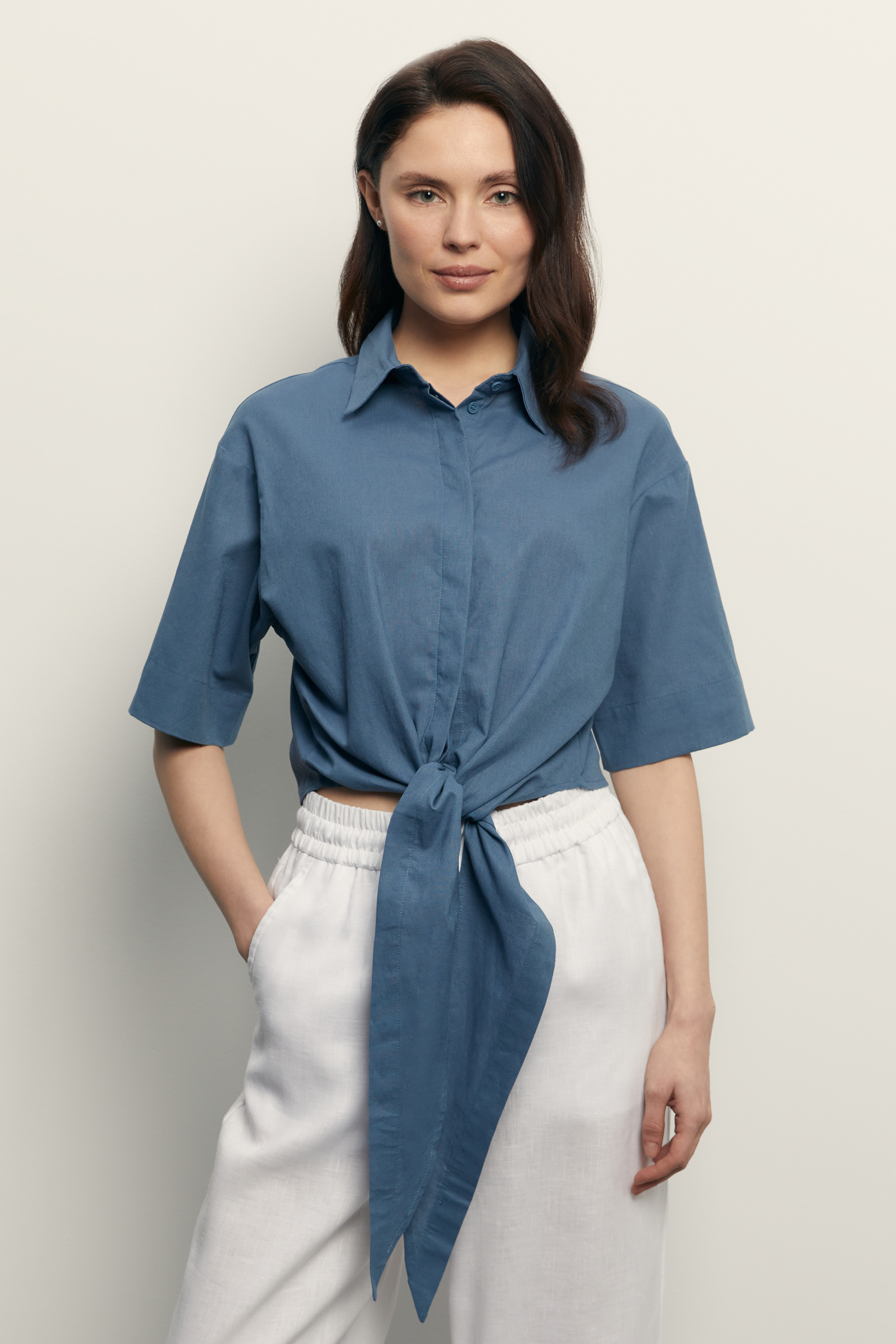 Блузка Finn Flare из хлопка и льна, 110 delta blue, арт. FSE110210