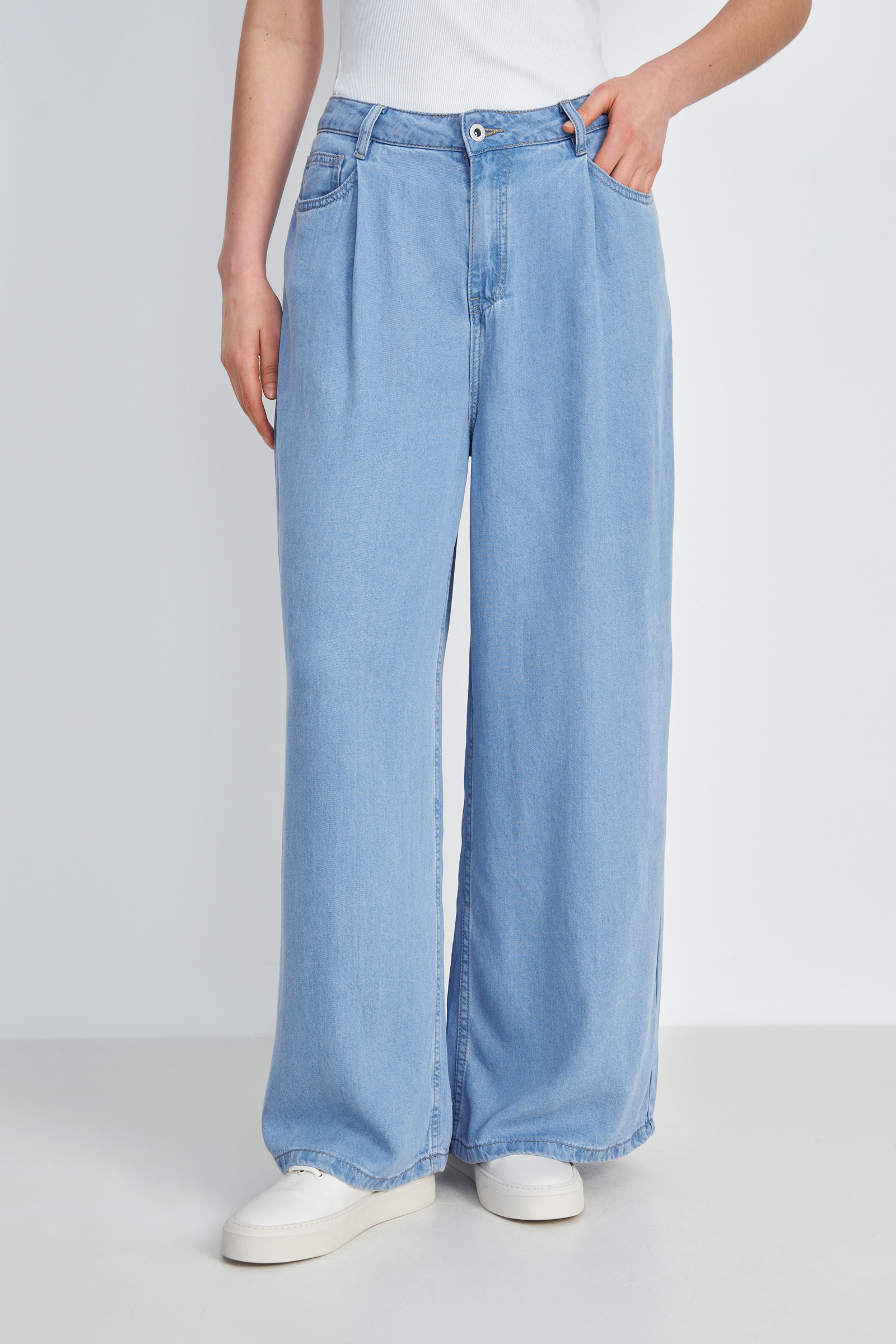 

Джинсы wide leg fit женские из тенселя, 126 light denim, Джинсы wide leg fit женские из тенселя