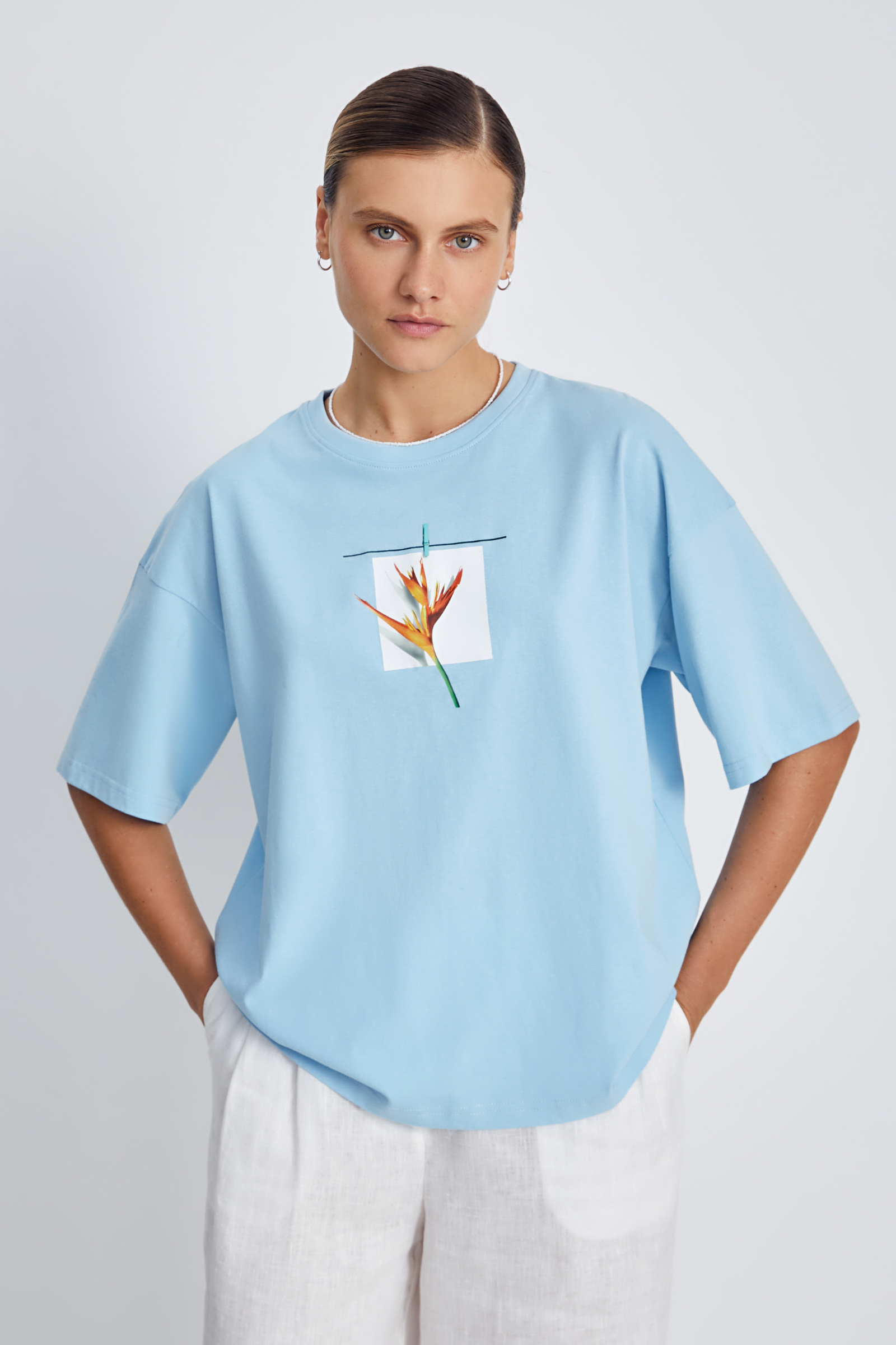 

Футболка из хлопка с принтом и коротким рукавом, 182 cool blue, Футболка из хлопка с принтом и коротким рукавом