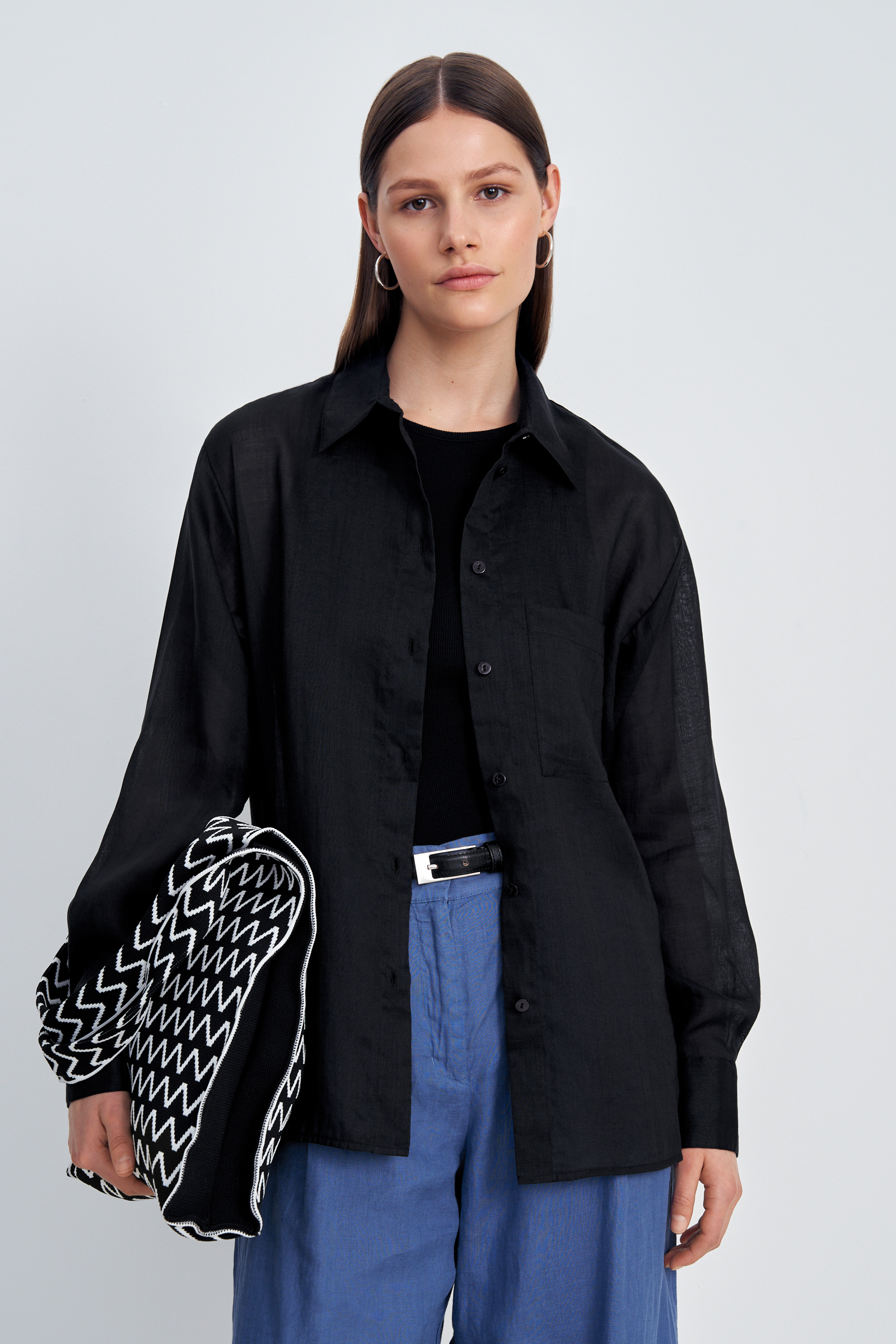 Рубашка изо льна с карманом