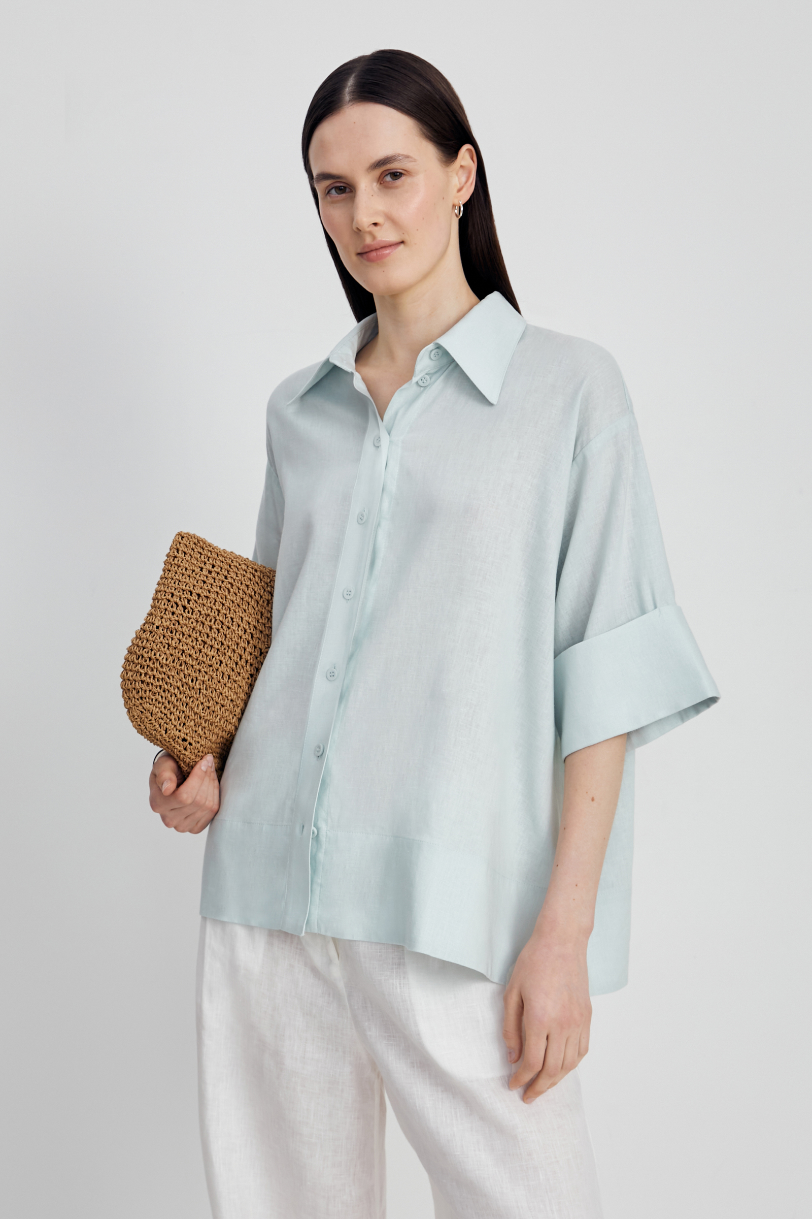 

Блузка А-силуэта изо льна и вискозы, 564 wan, Блузка А-силуэта изо льна и вискозы