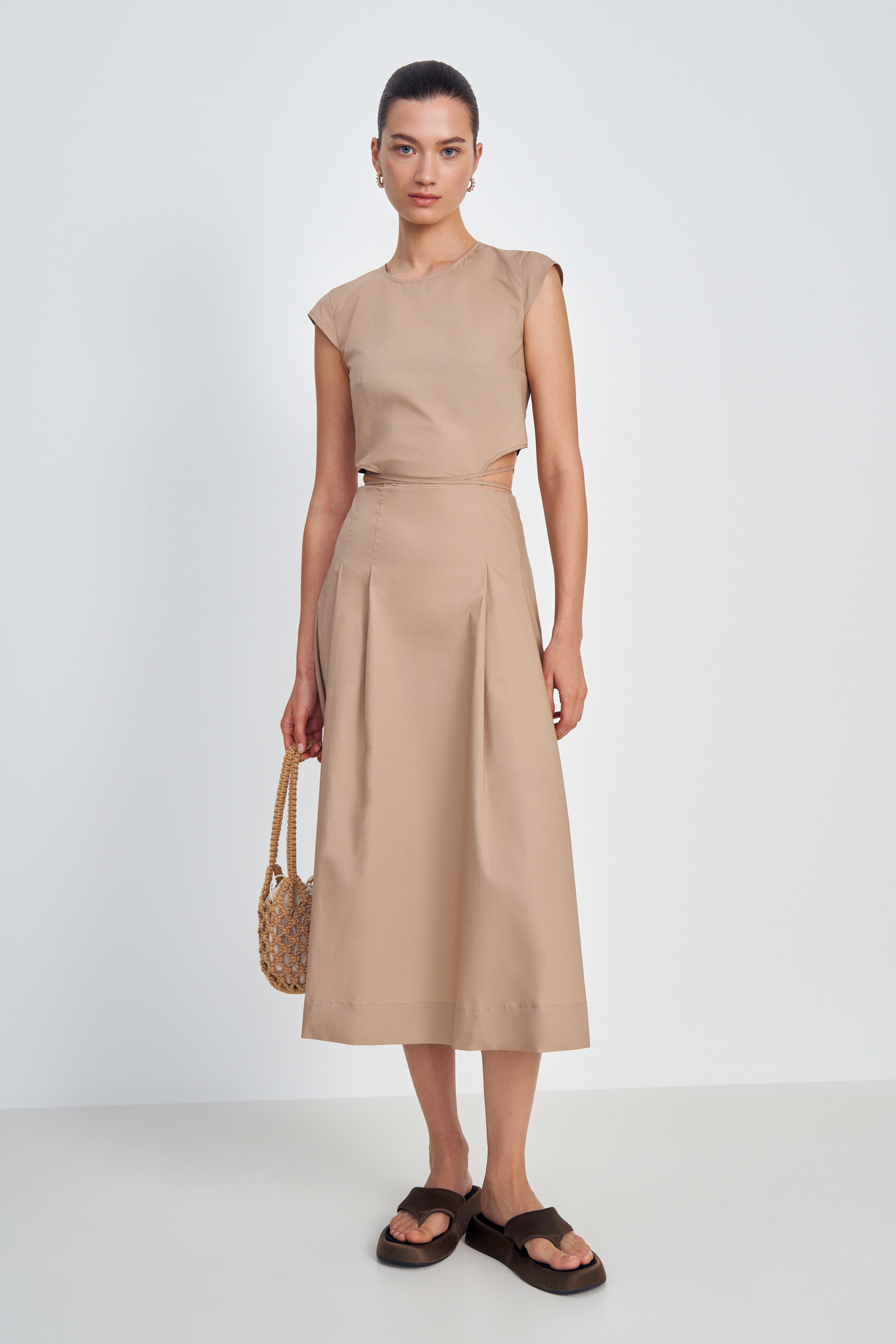 Хлопковое платье FINN FLARE с акцентными разрезами на талии, 728 warm, арт. FSE110126