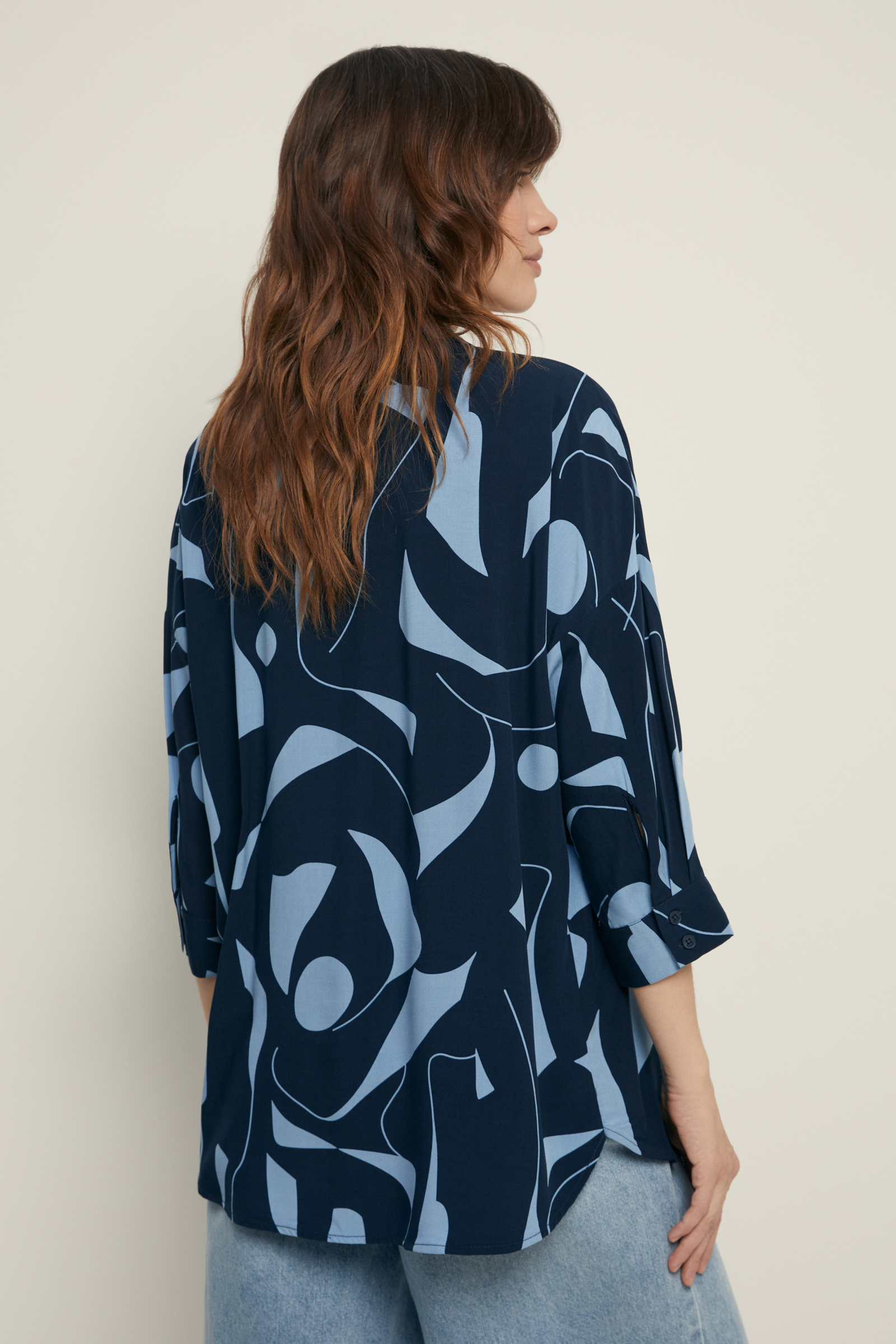 

Блузка свободного силуэта с принтом, 101 mc cosmic blue, Блузка свободного силуэта с принтом