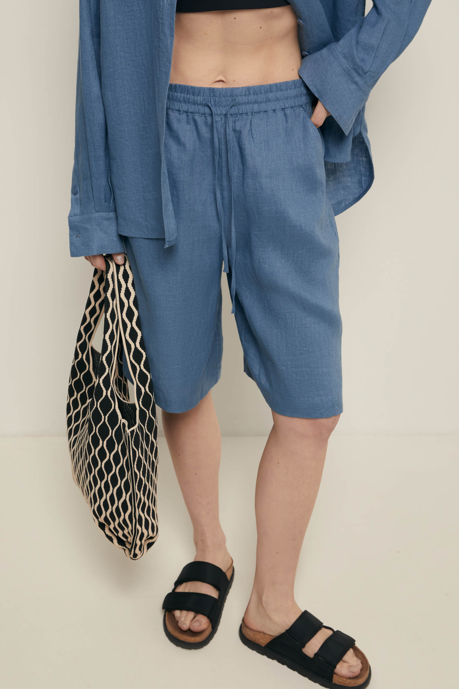 

Шорты изо льна на резинке, 110 delta blue, Шорты изо льна на резинке