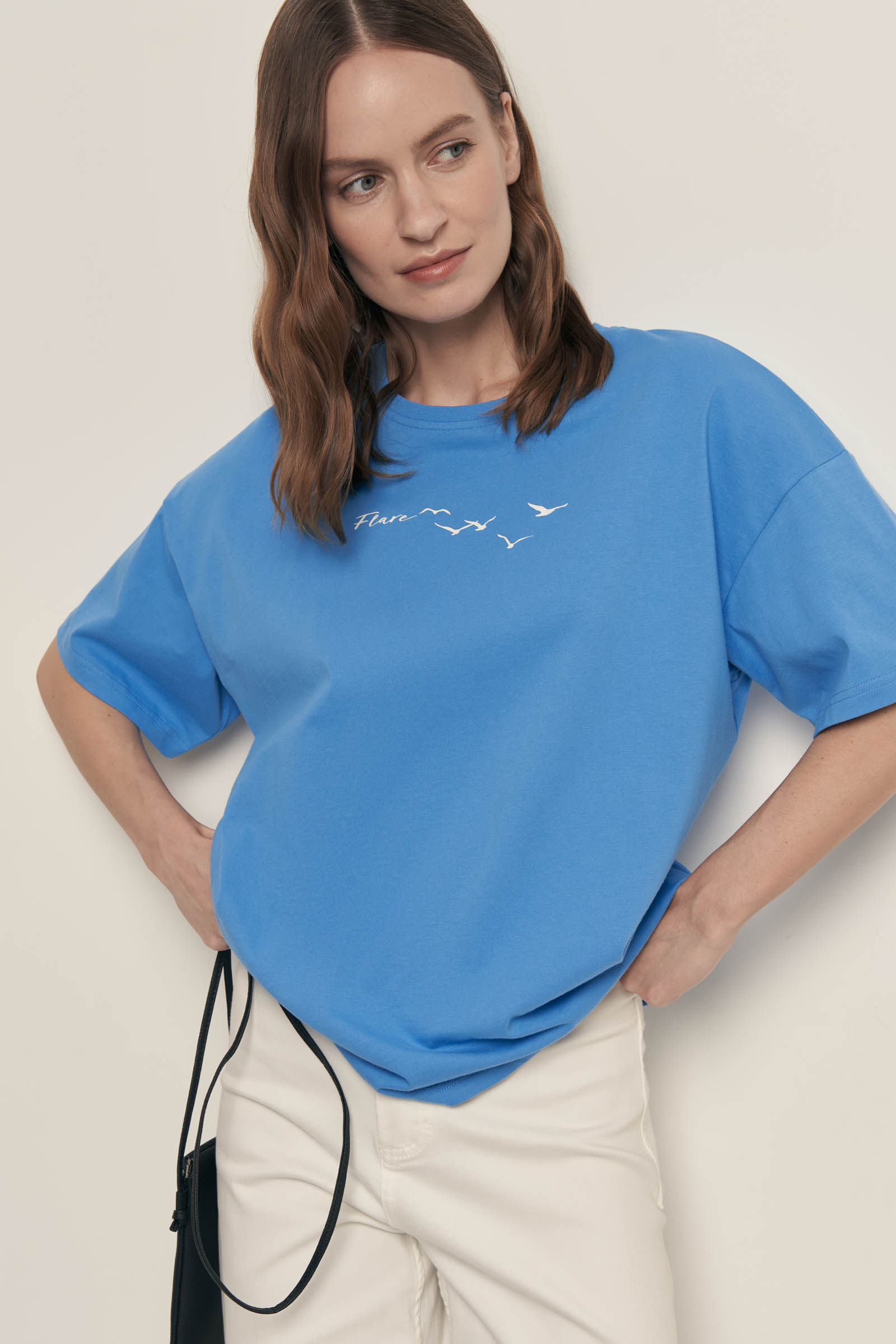 

Оверсайз футболка с принтом, 180 blue aster, Оверсайз футболка с принтом