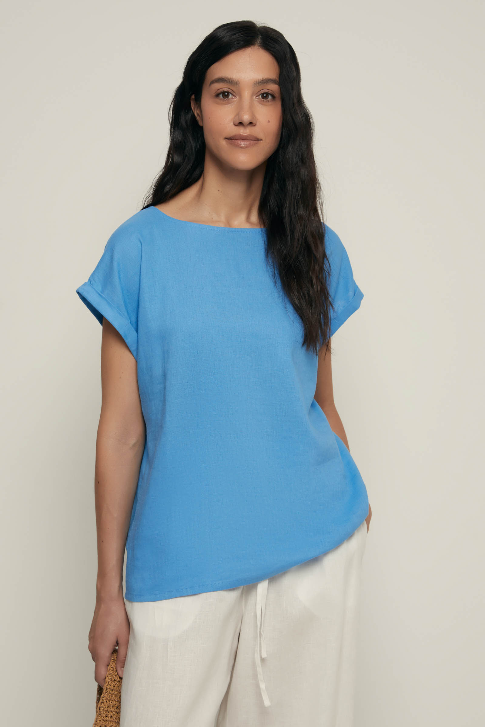 

Блузка с коротким рукавом и добавлением льна, 200 black, Блузка с коротким рукавом и добавлением льна