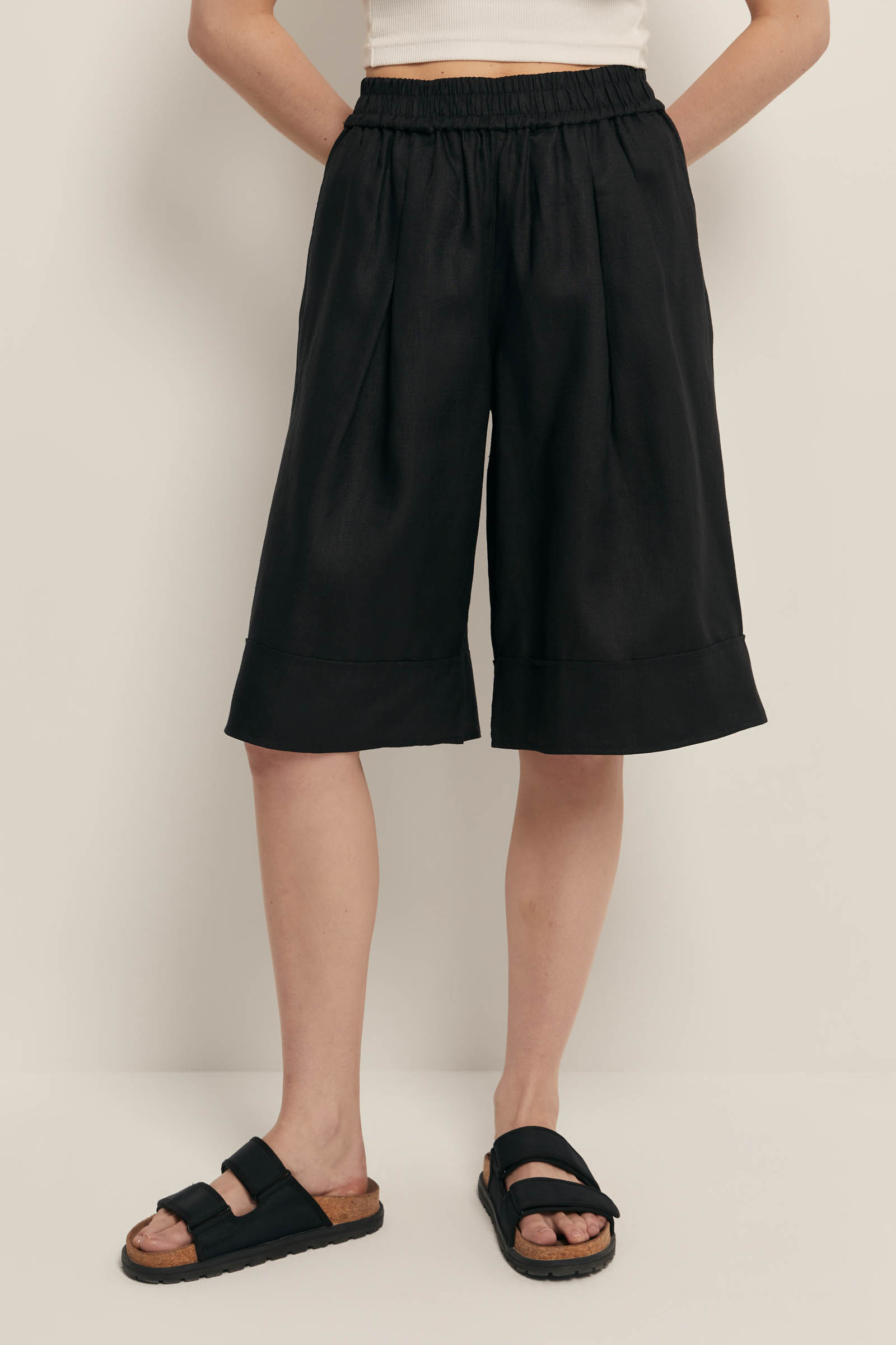 

Шорты изо льна на резинке, 200 black, Шорты изо льна на резинке