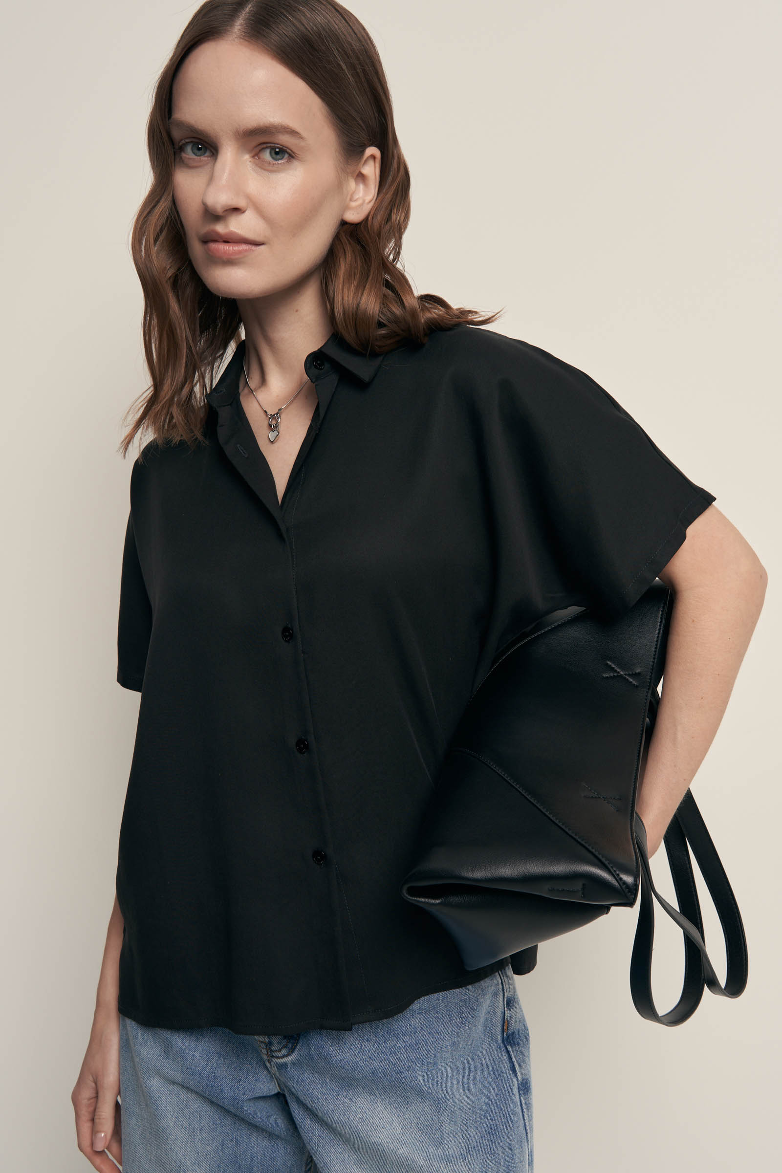 

Блузка из тенселя с коротким рукавом, 200 black, Блузка из тенселя с коротким рукавом