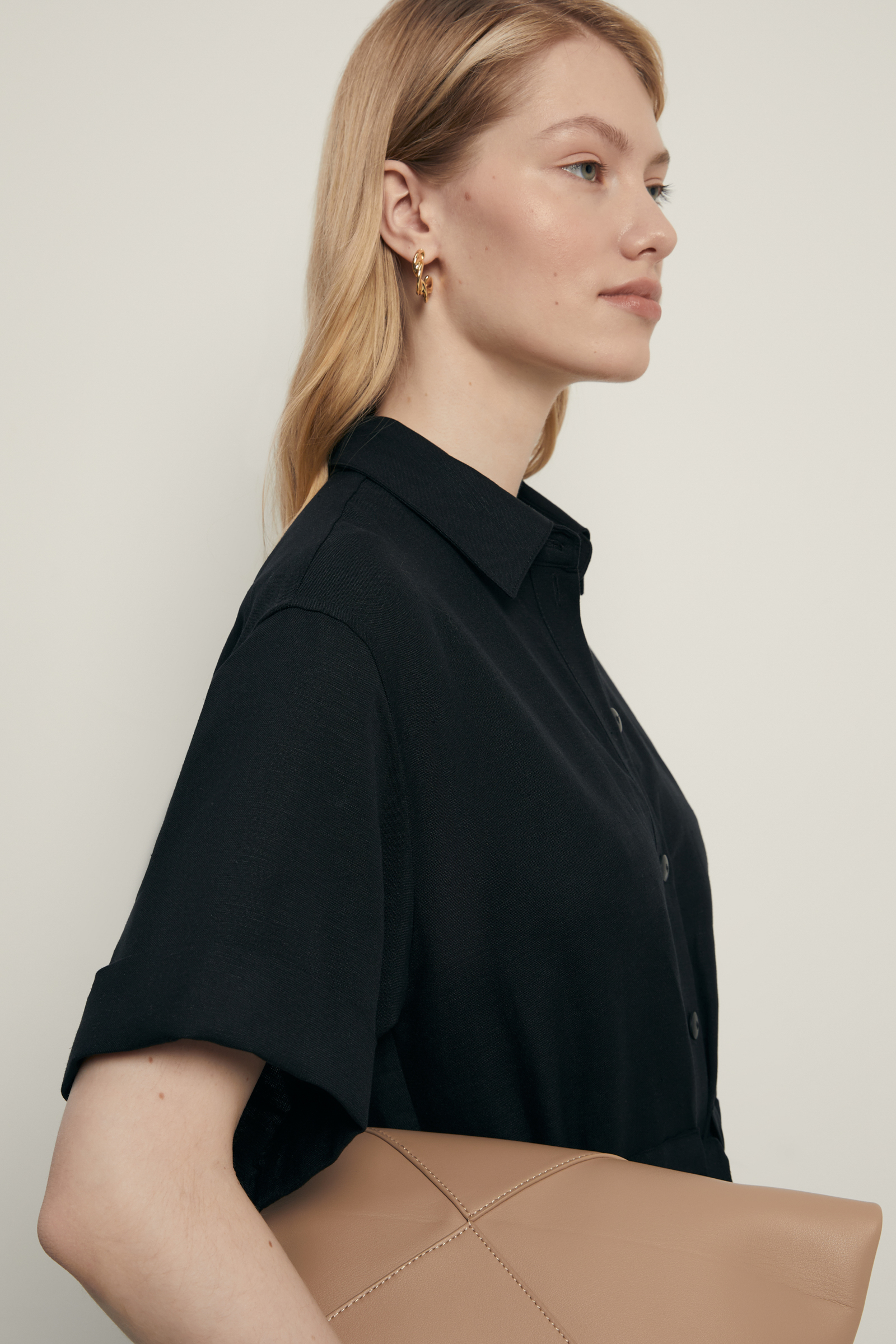 

Комбинезон с поясом на кулиске и добавлением льна, 200 black, Комбинезон с поясом на кулиске и добавлением льна
