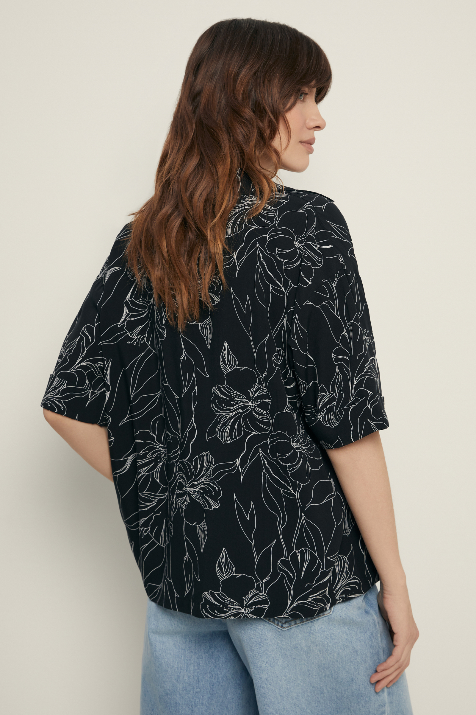 

Блузка с коротким рукавом и цветочным принтом, 110 mc delta blue, Блузка с коротким рукавом и цветочным принтом