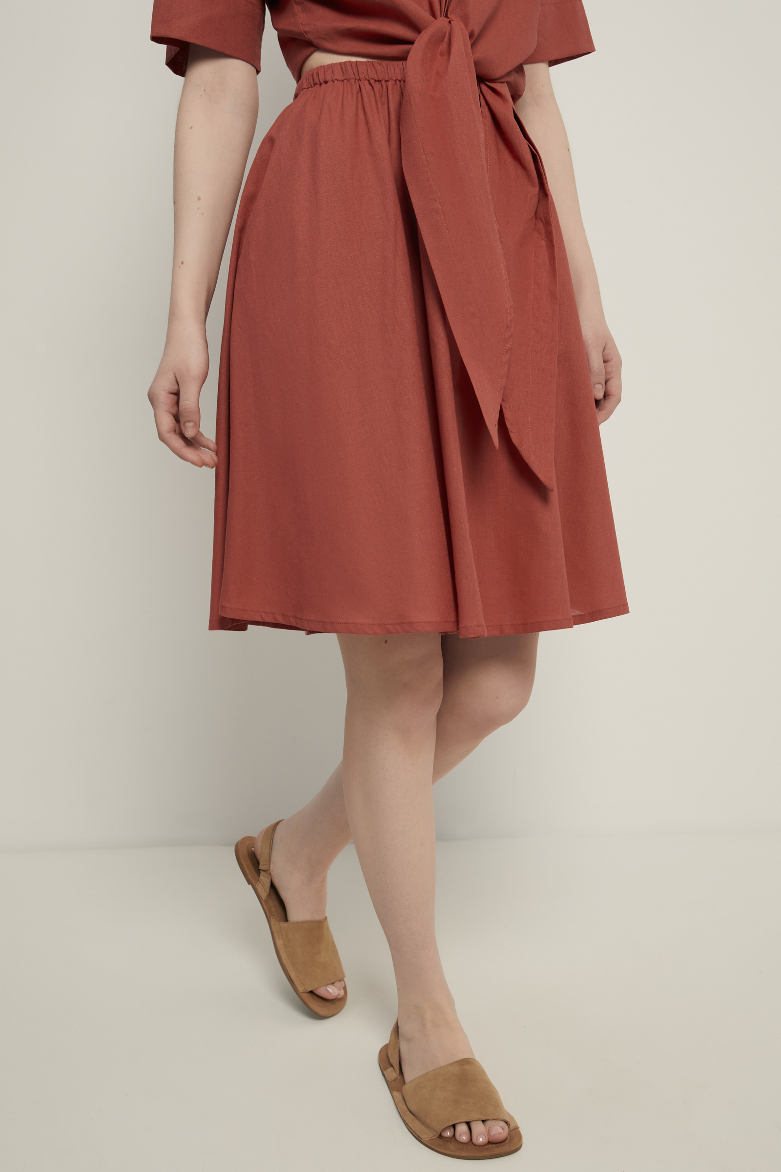 

Юбка на резинке изо льна и хлопка, 354 mineral red, Юбка на резинке изо льна и хлопка